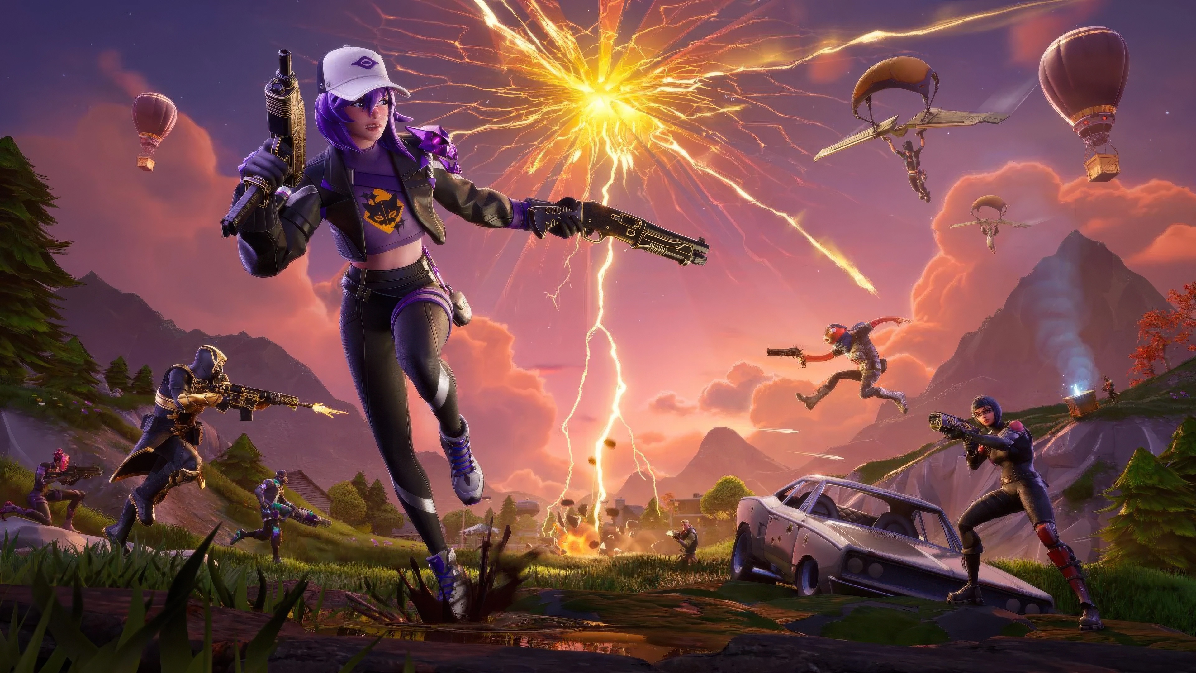 Fortnite Blitz Royale Characters in a Lightning Storm HD Wallpaper