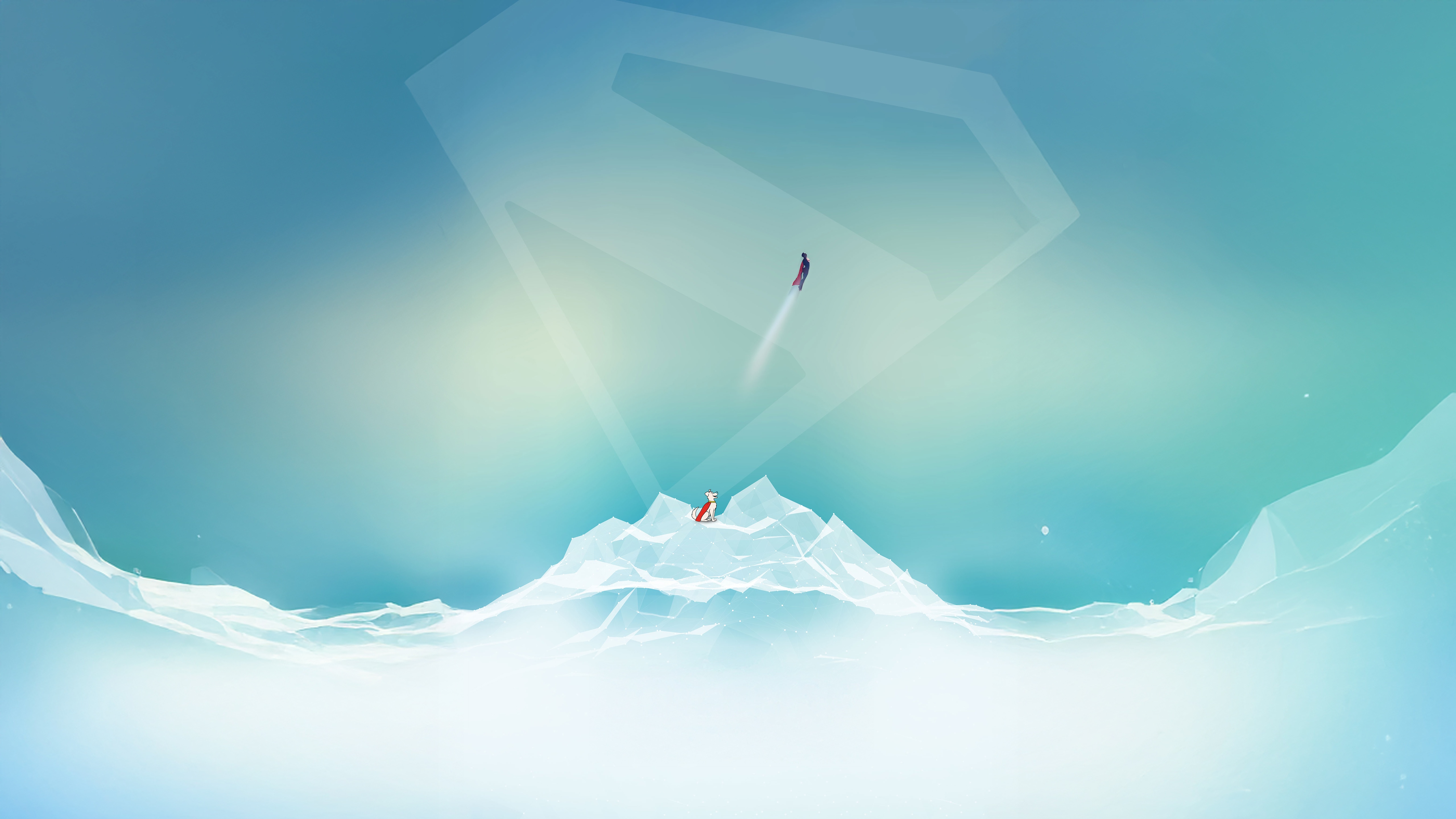 Superman and Krypto flying over icy mountains HD Wallpaper