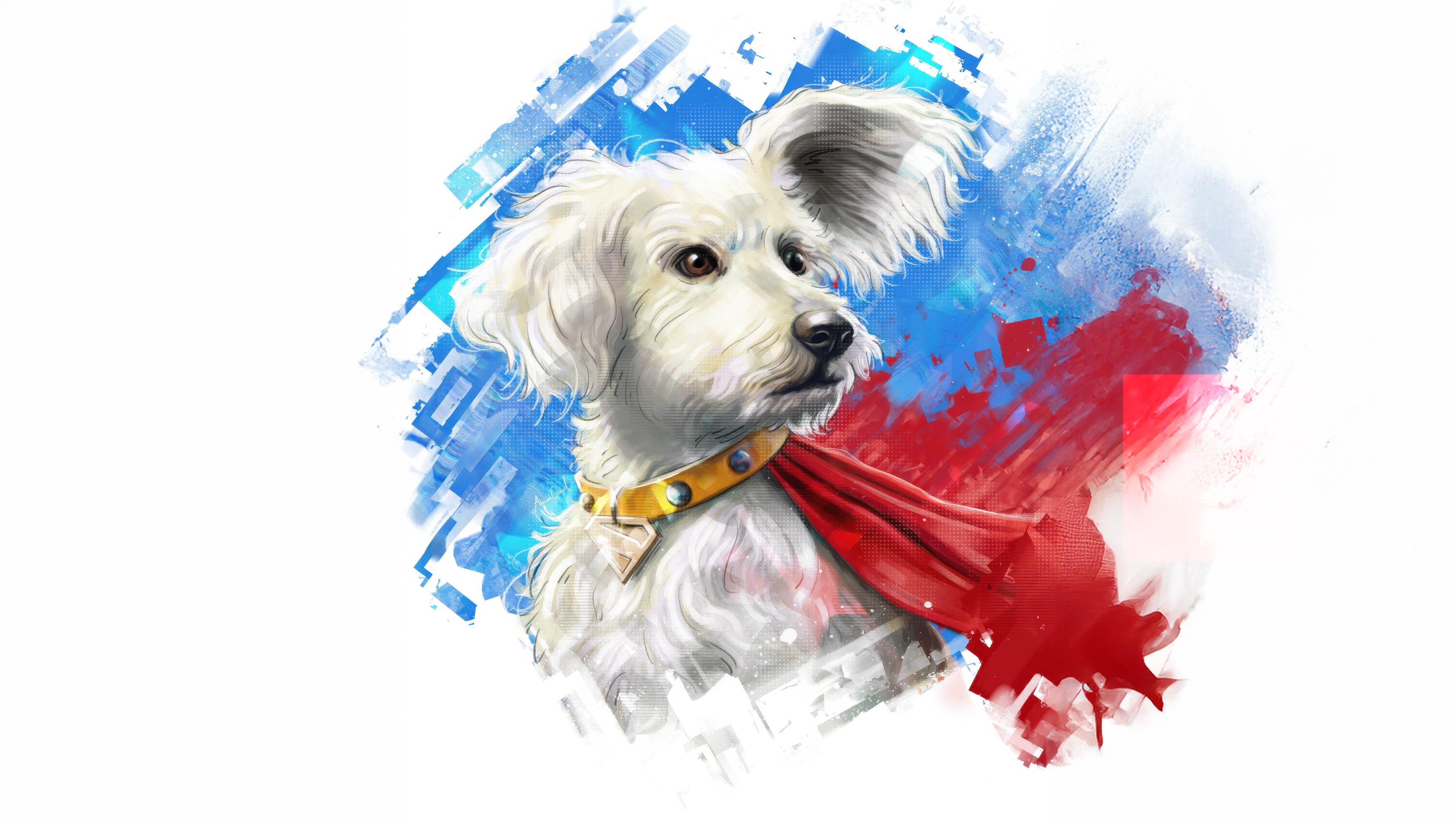 Krypto the Superdog with Red Cape and Blue and Red Splatter HD Wallpaper