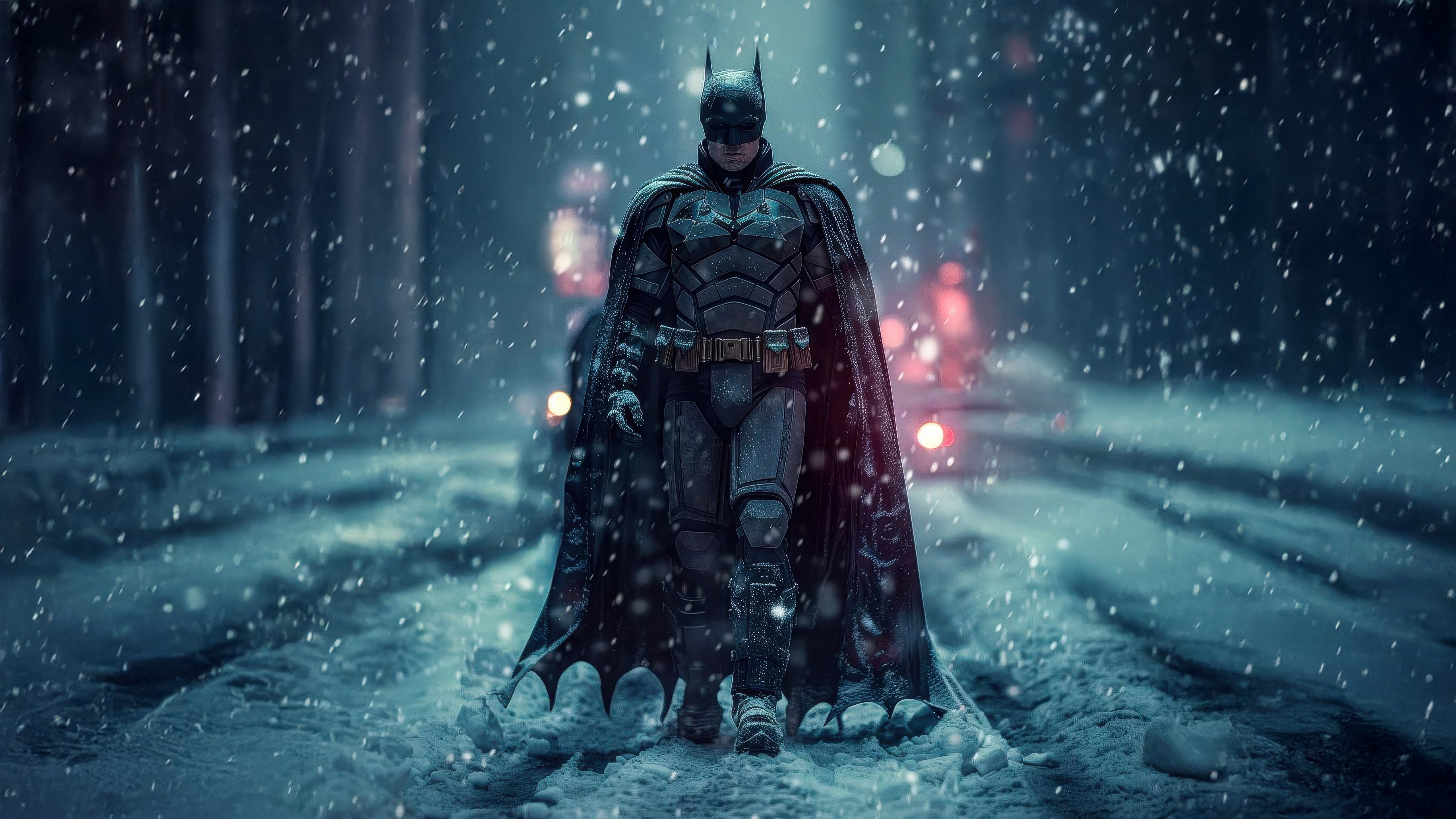 Batman in a Snowy Gotham City HD Wallpaper