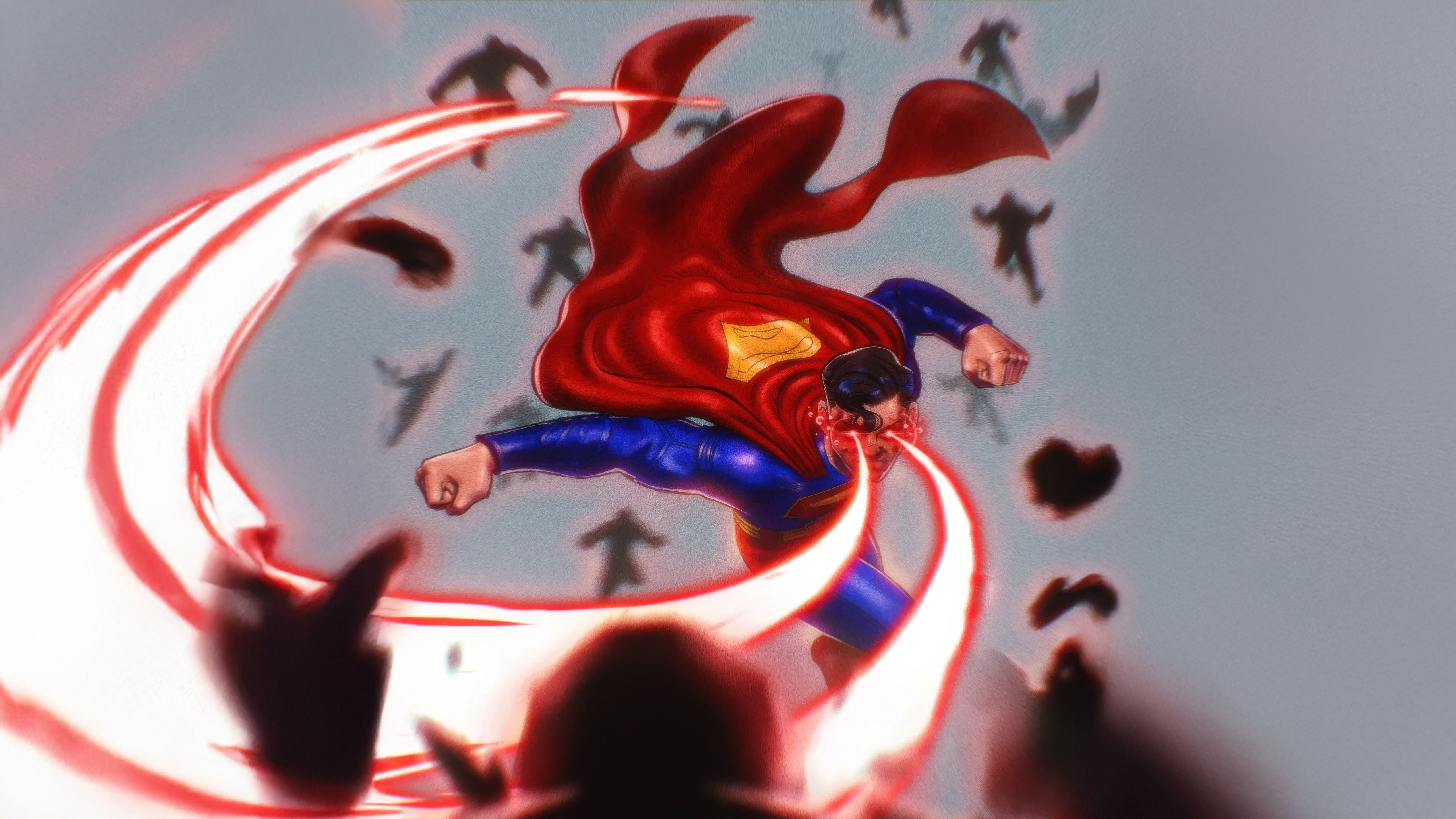 Superman uses heat vision against shadowy figures HD Wallpaper