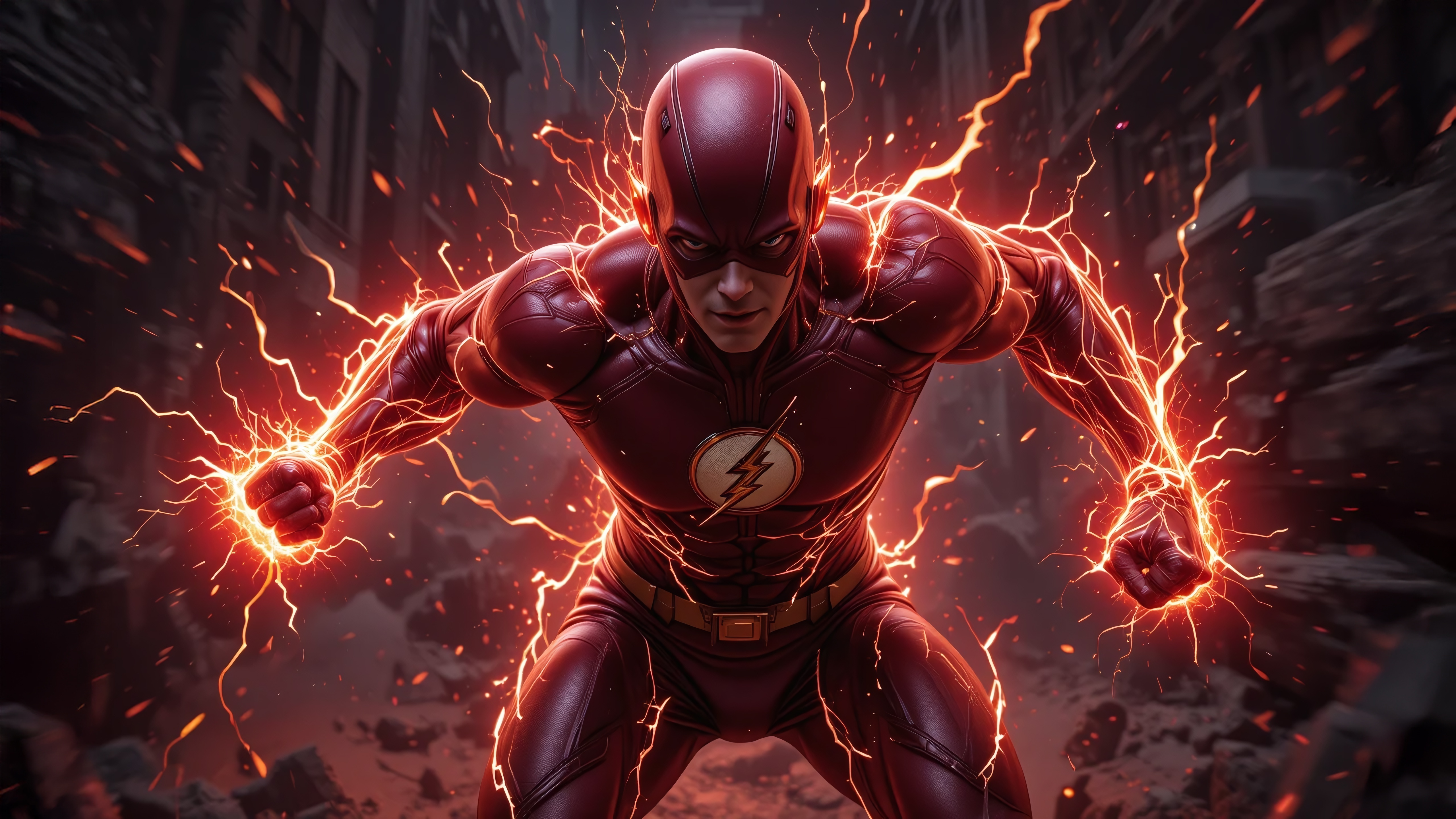 The Flash surrounded by red lightning HD Wallpaper
