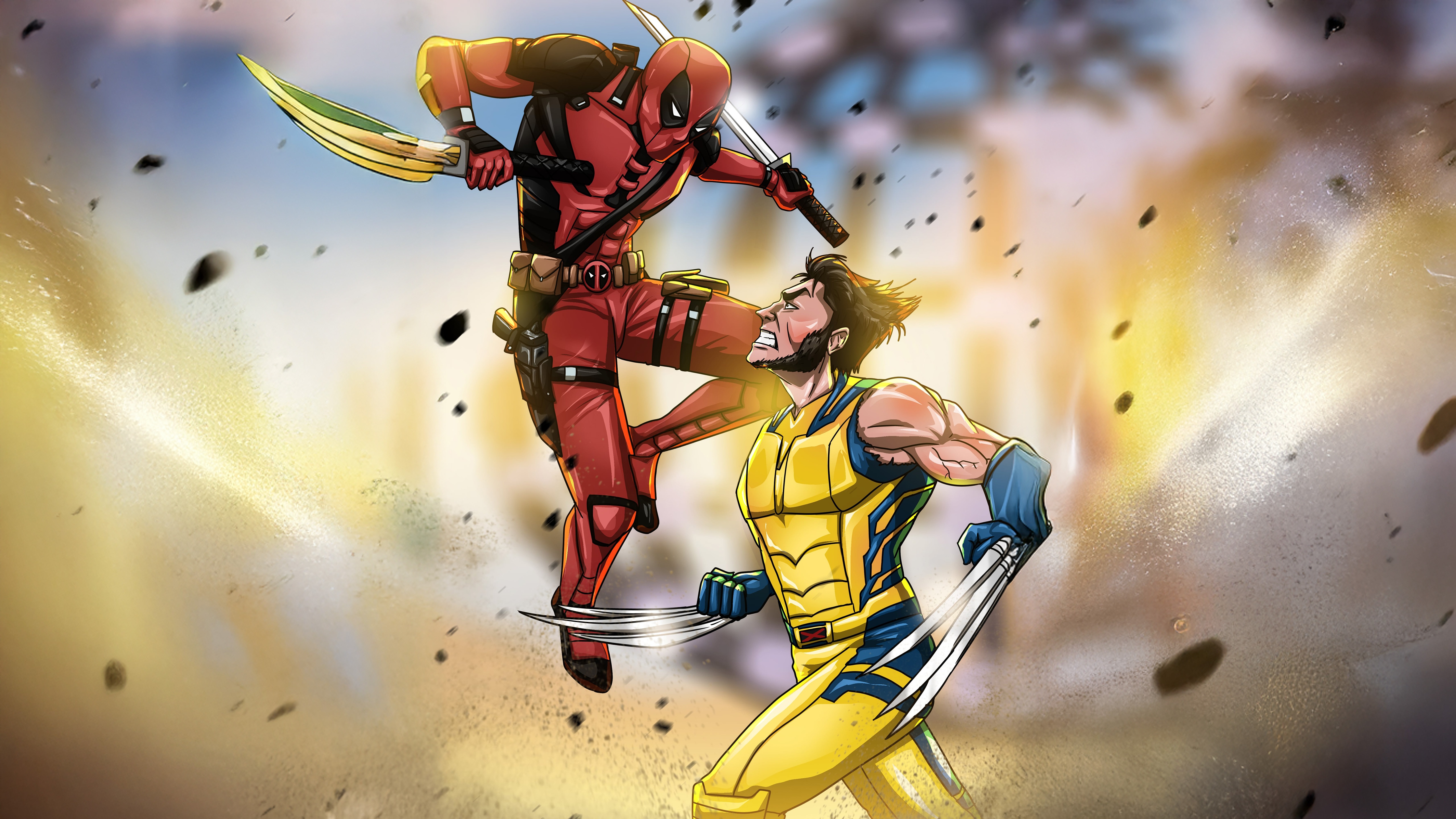 Deadpool and Wolverine fighting HD Wallpaper