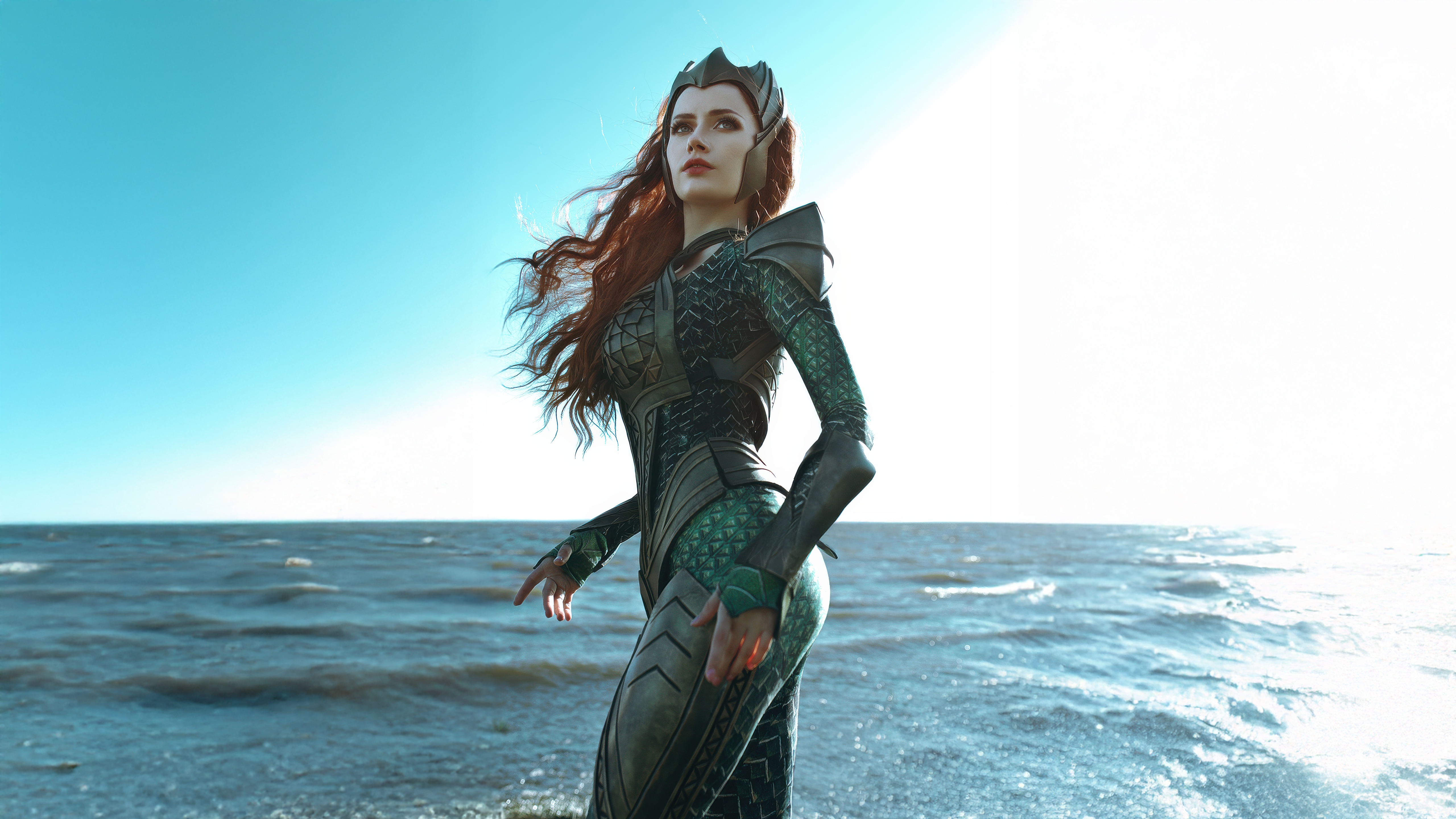 Mera Cosplay Queen of Atlantis by the Sea HD Wallpaper