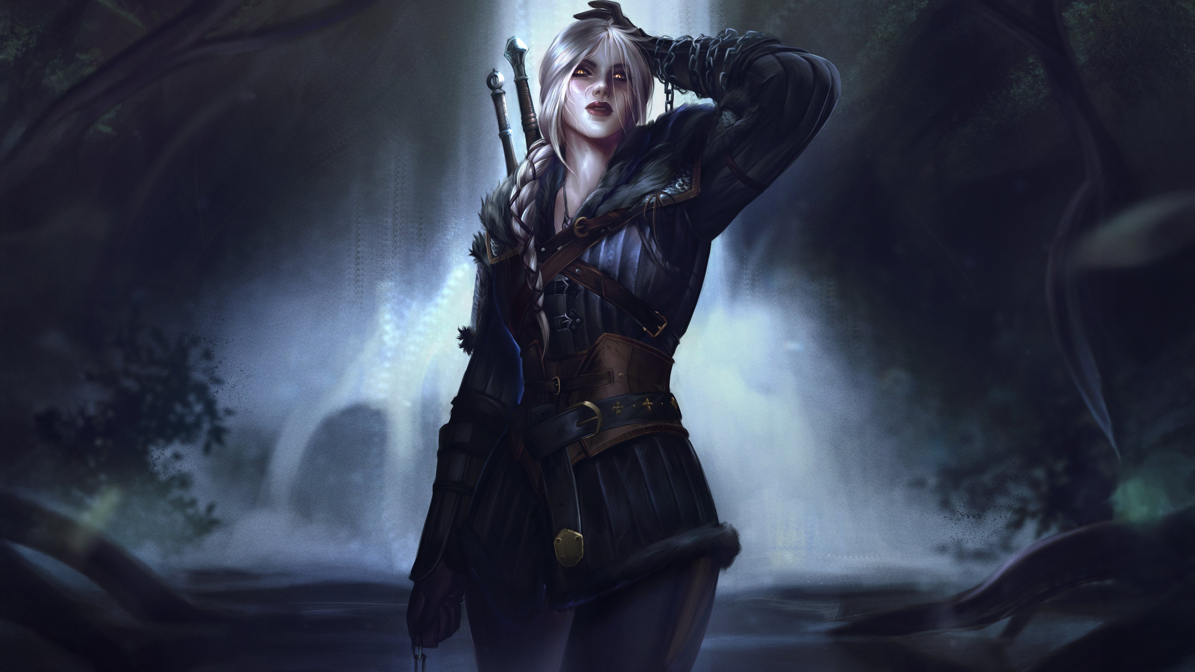 Ciri the White Haired Wanderer in a Forest HD Wallpaper