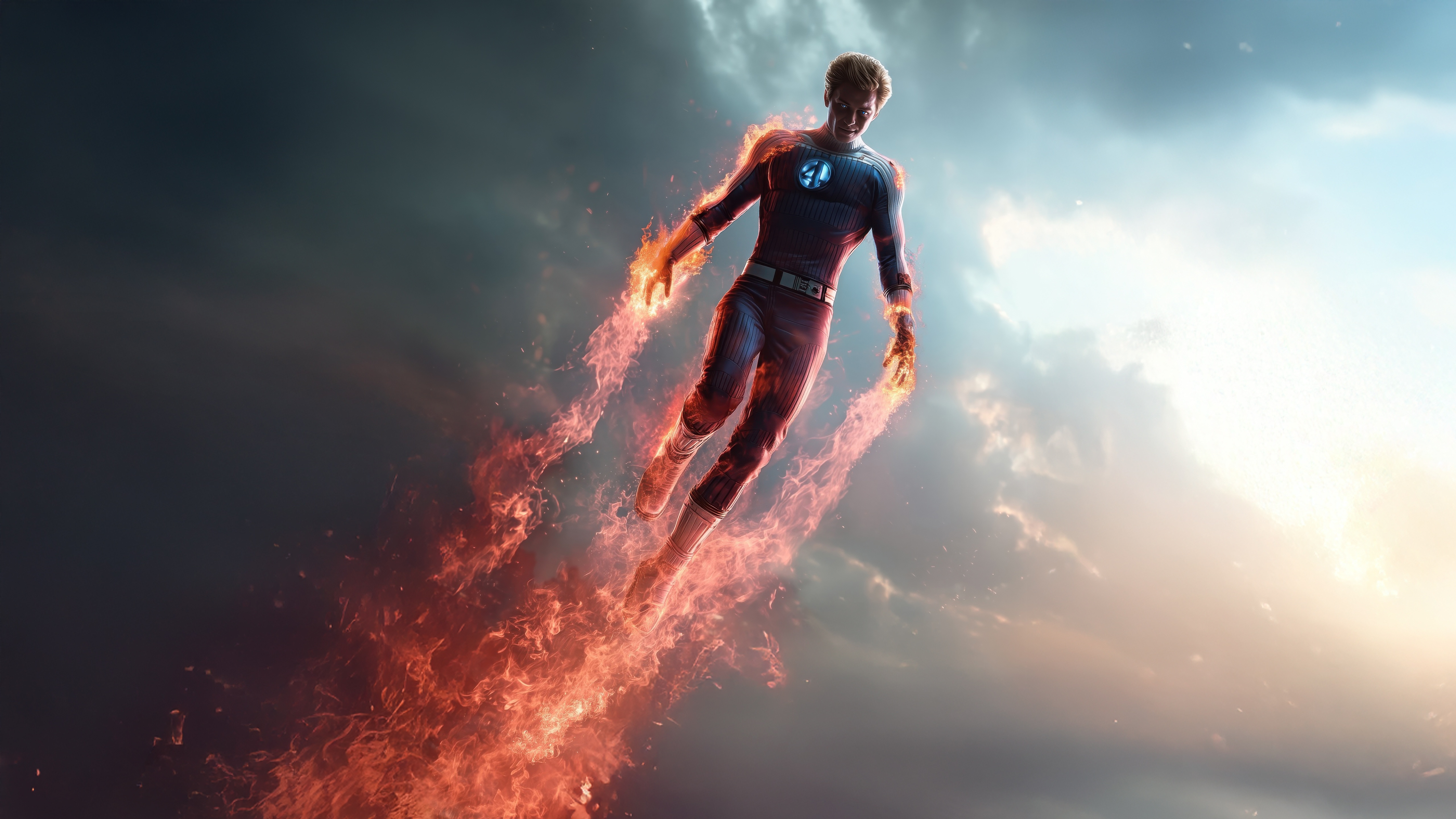 Human Torch flying with flames HD Wallpaper
