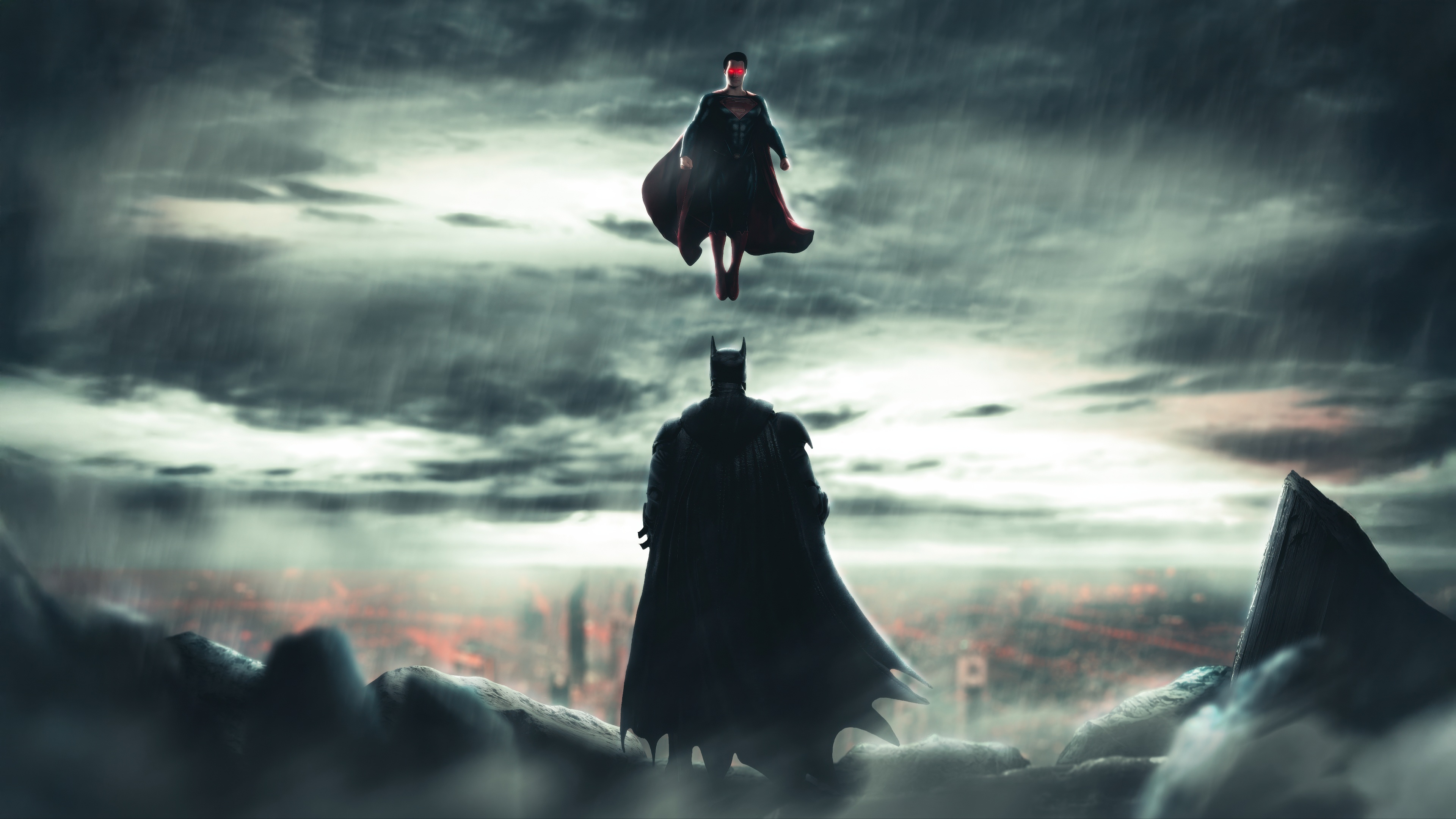 Batman vs Superman in the rain HD Wallpaper