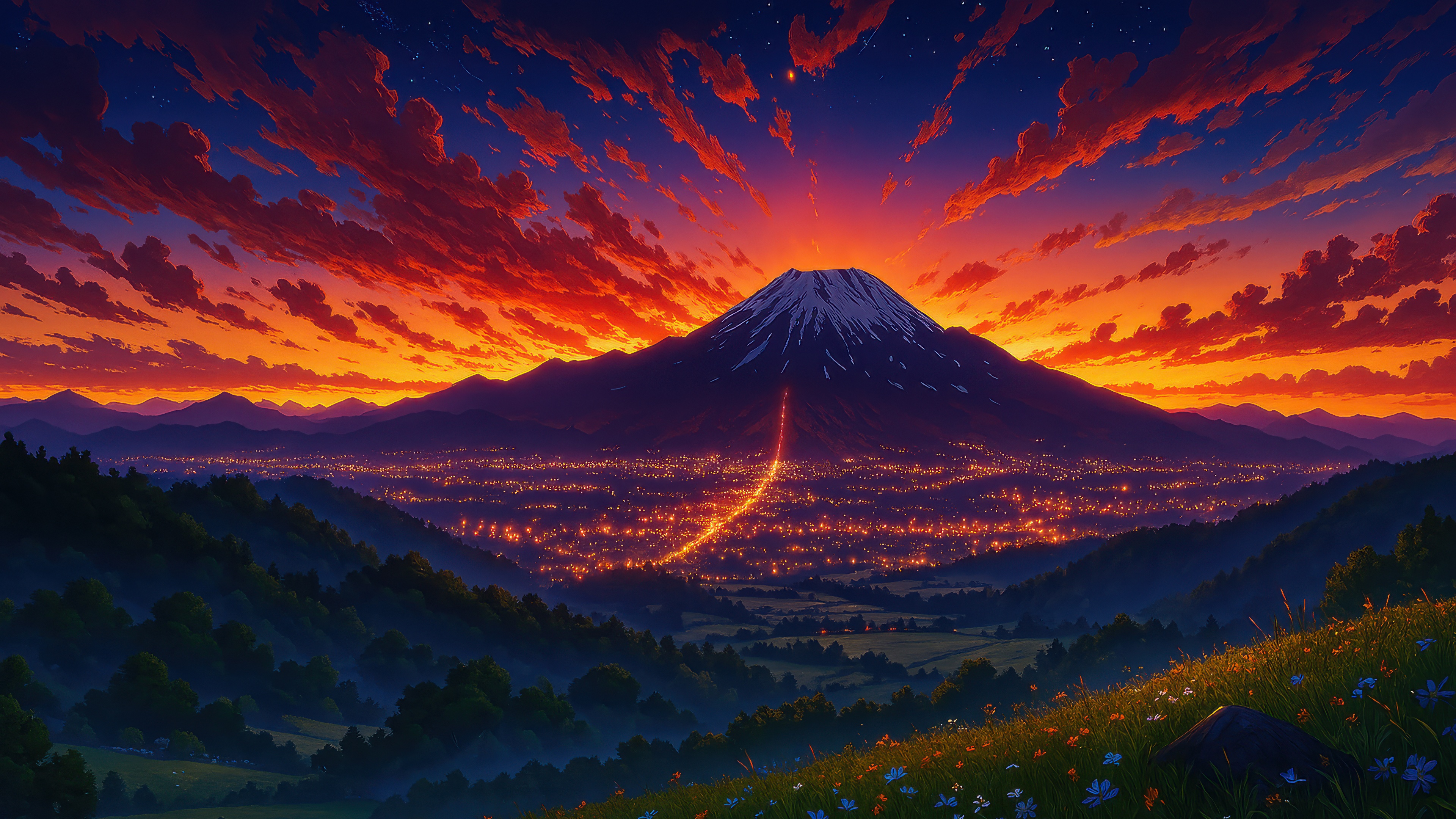 Sunset Over Mount Fuji Cityscape HD Wallpaper