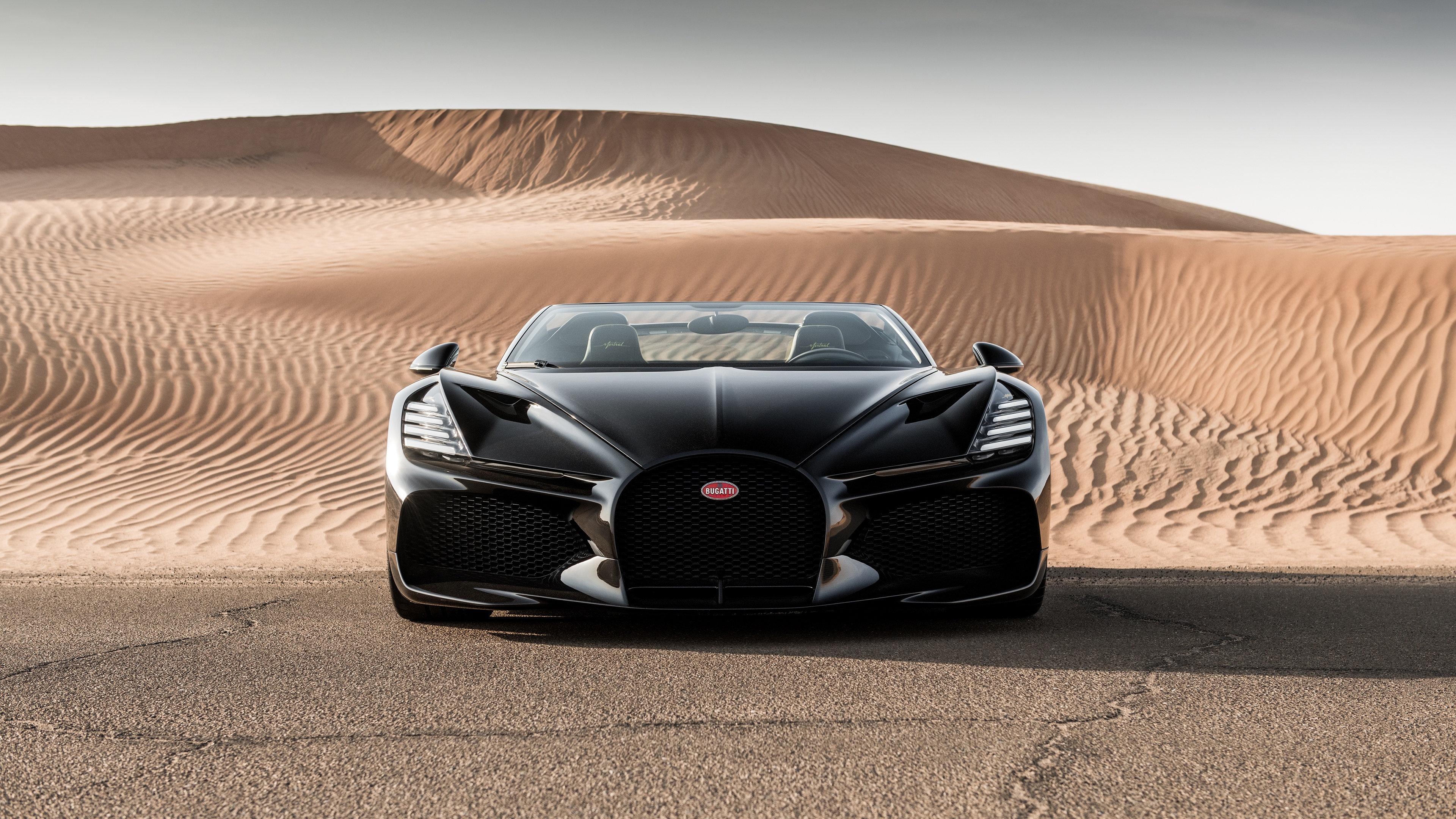 Black Bugatti Mistral W16 in Desert Landscape HD Wallpaper