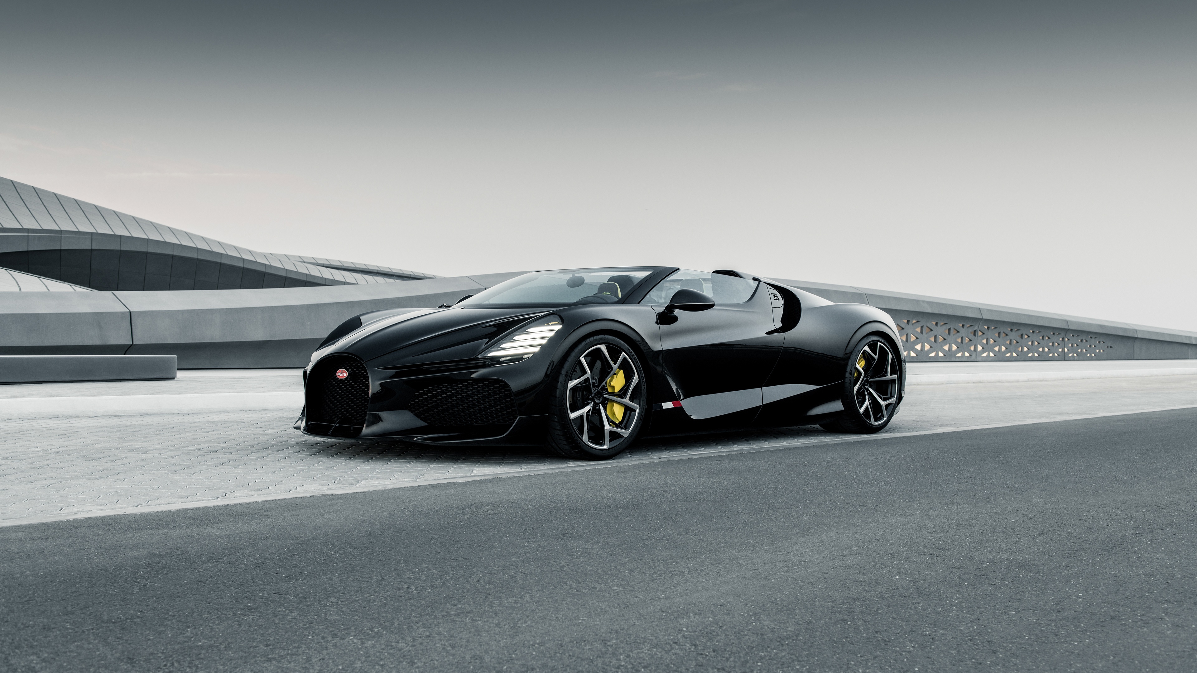Black Bugatti Mistral W16 Convertible Car HD Wallpaper