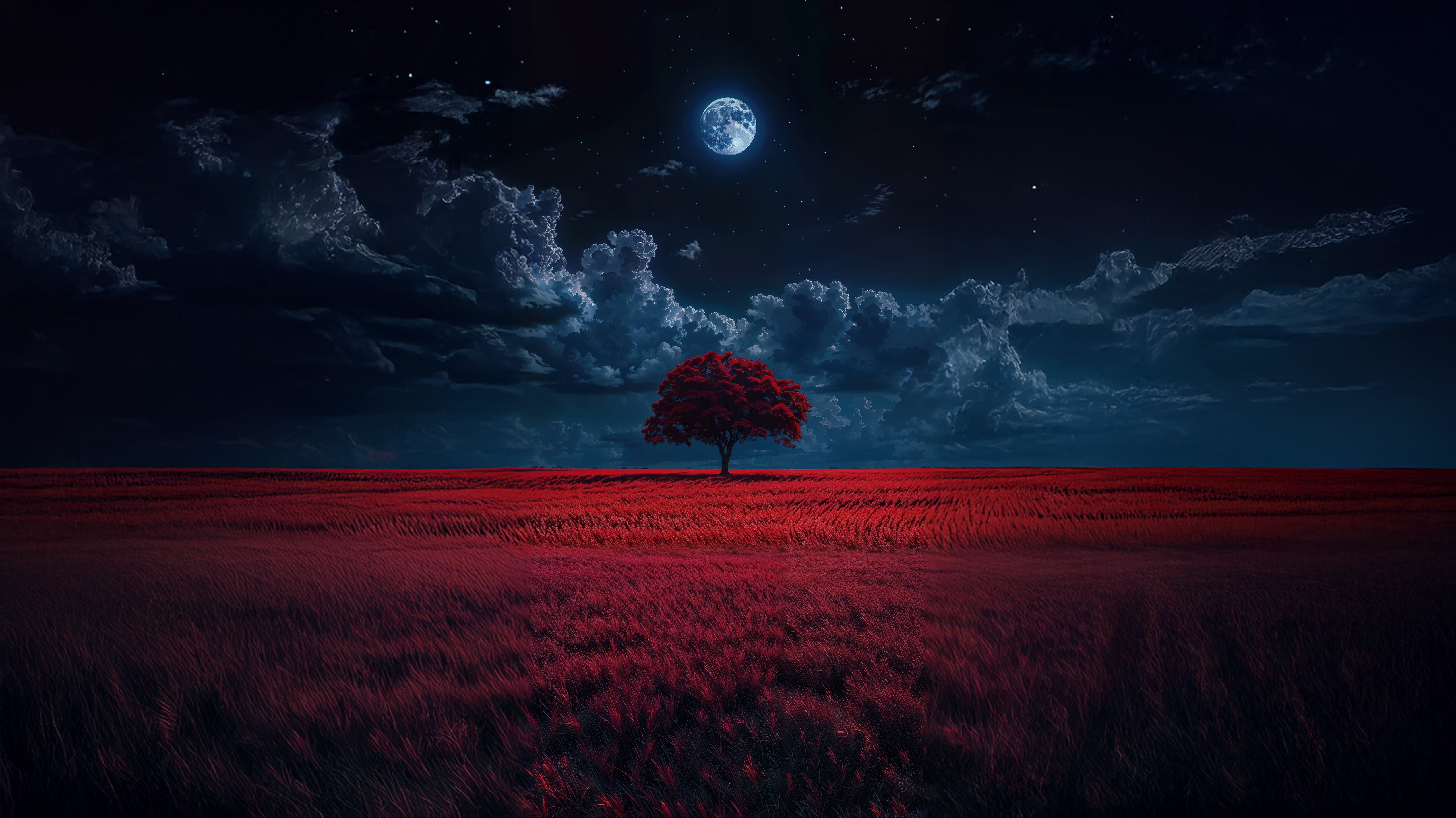 Ruby Meadows under a full moon HD Wallpaper