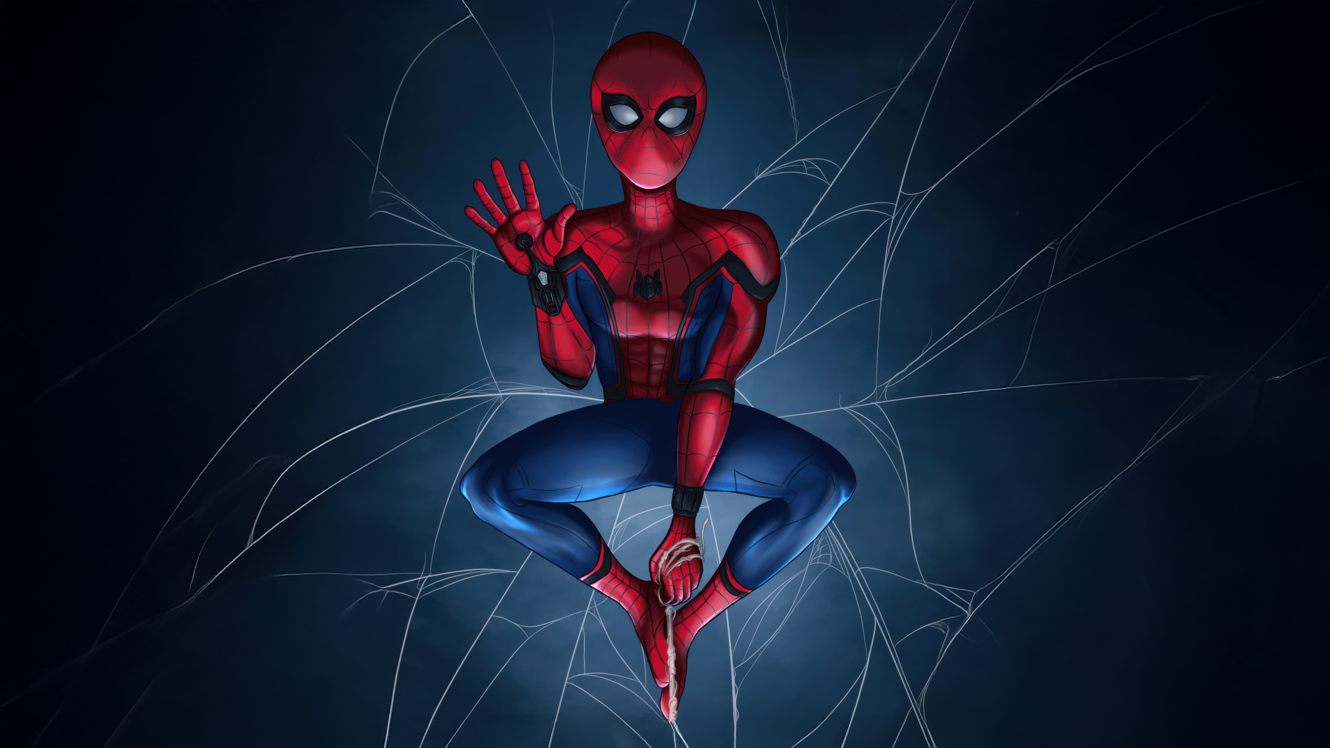 Spider-Man sitting on a spider web HD Wallpaper