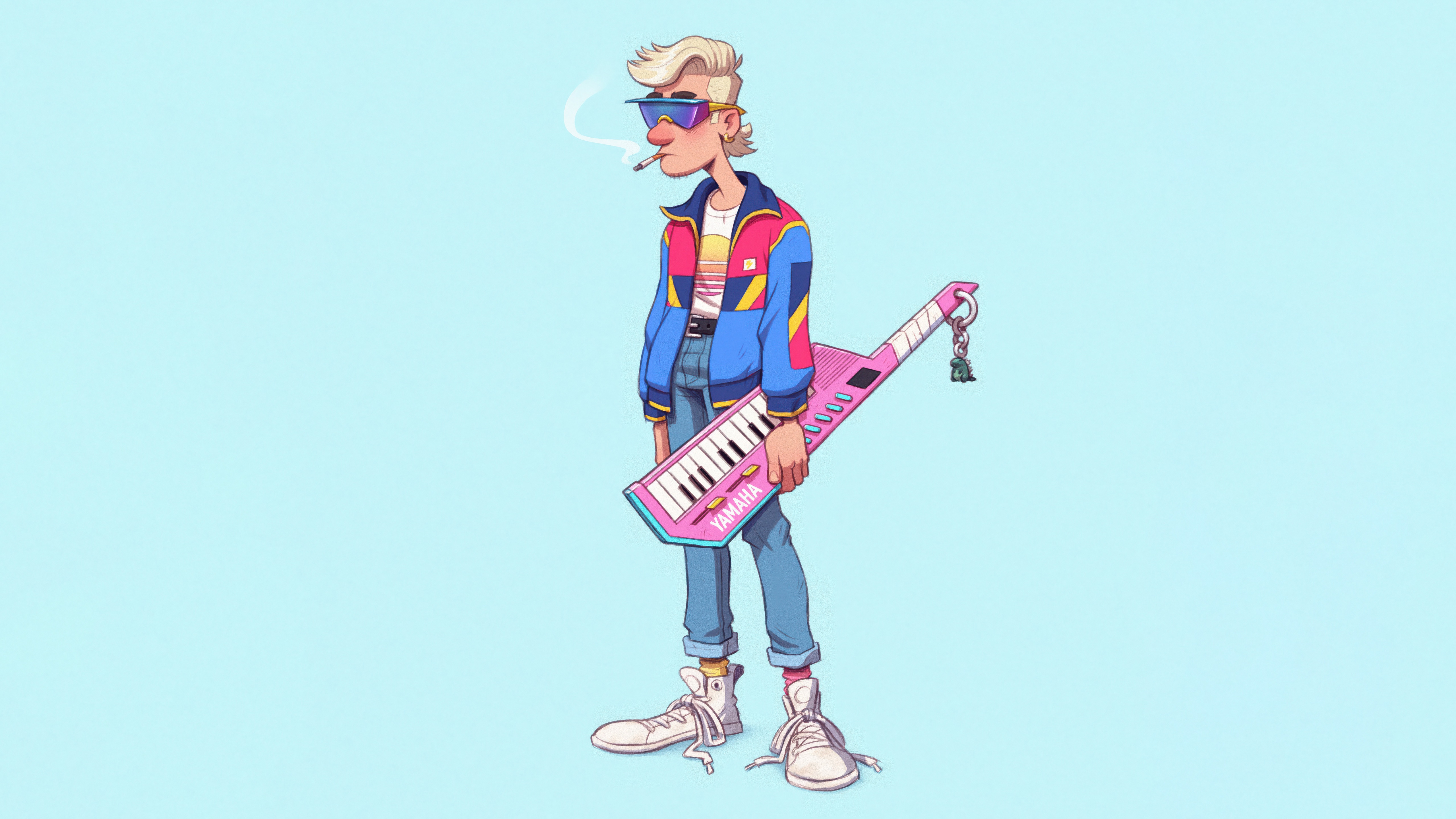 Retro Guy with Yamaha Keytar Smoking HD Wallpaper