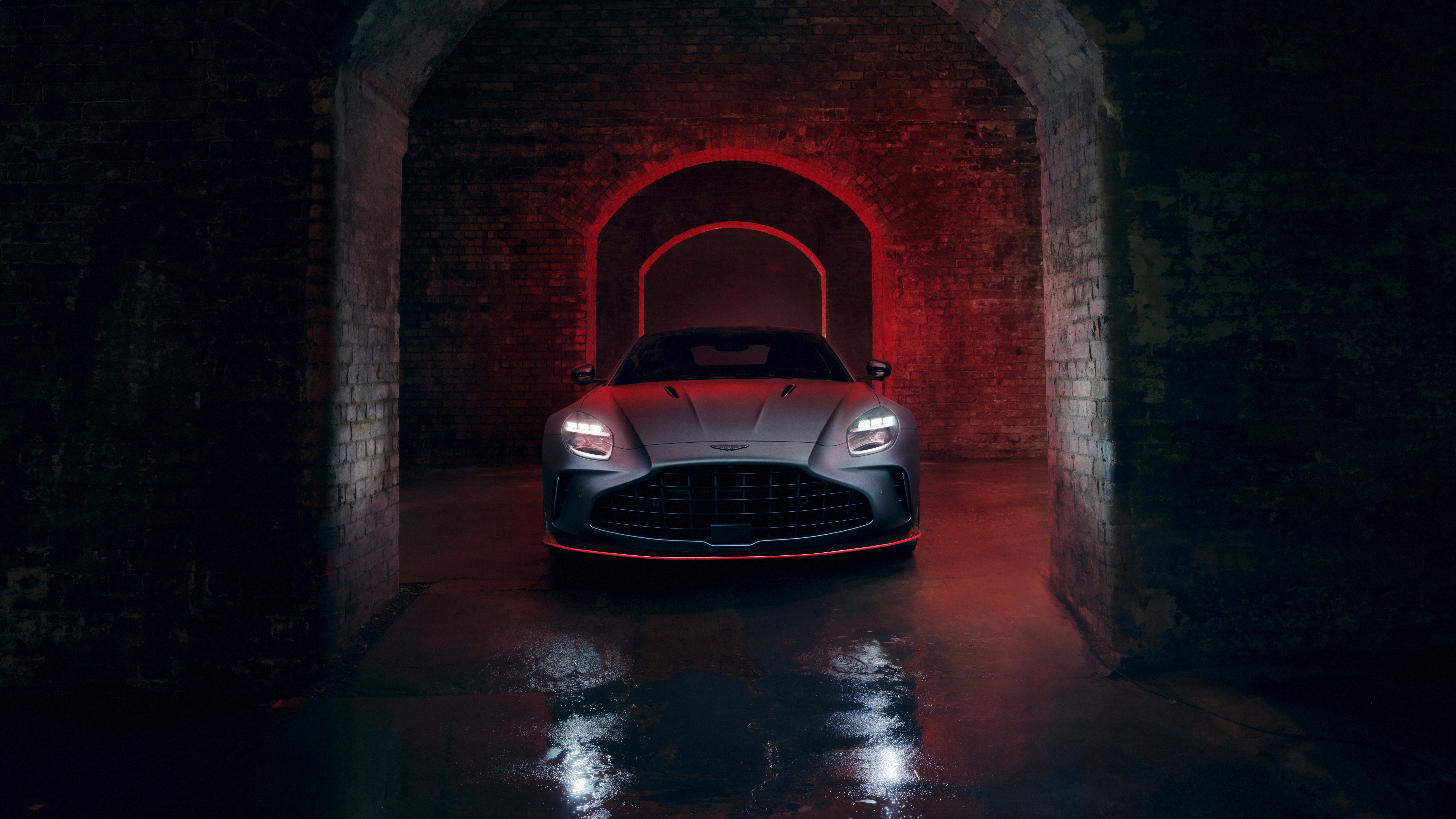 Aston Martin Vantage S in a brick tunnel HD Wallpaper