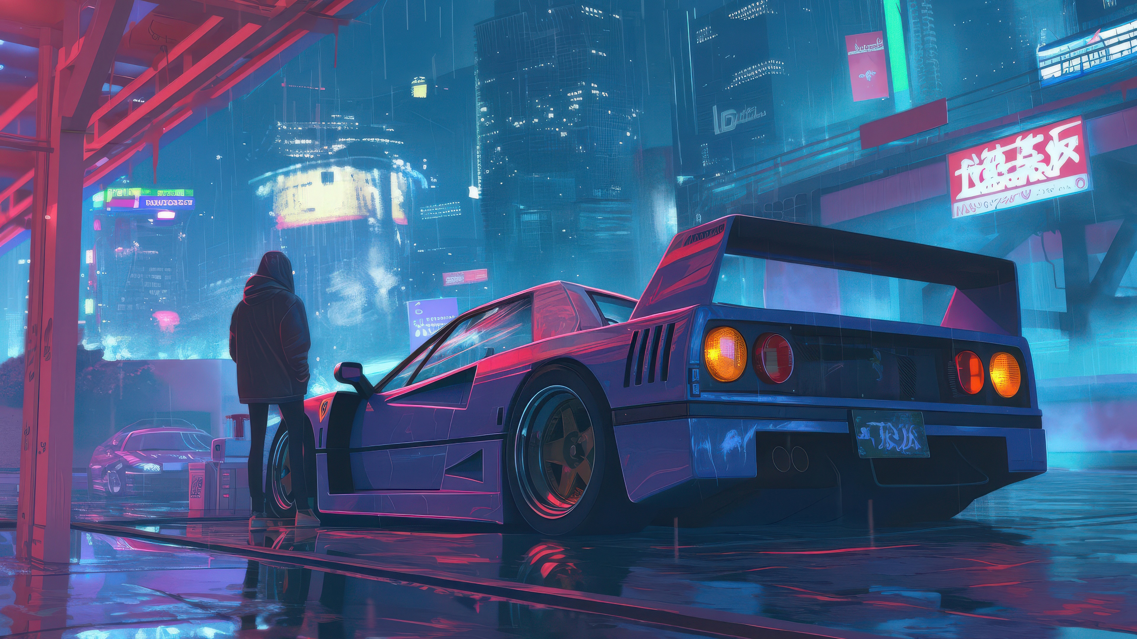 Cyberpunk Purple Ferrari F40 At Night HD Wallpaper