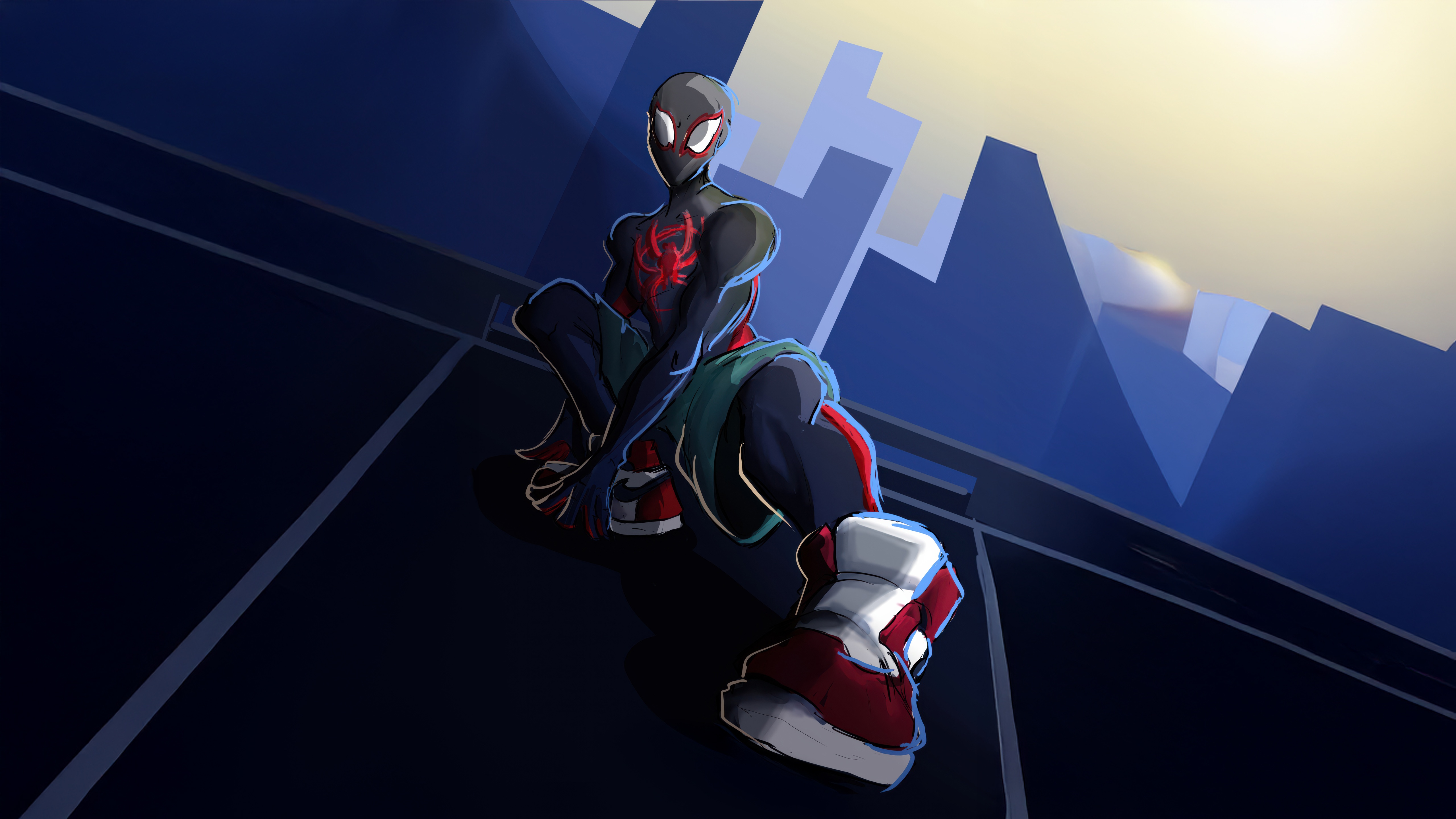 Miles Morales in a Crouching Pose HD Wallpaper