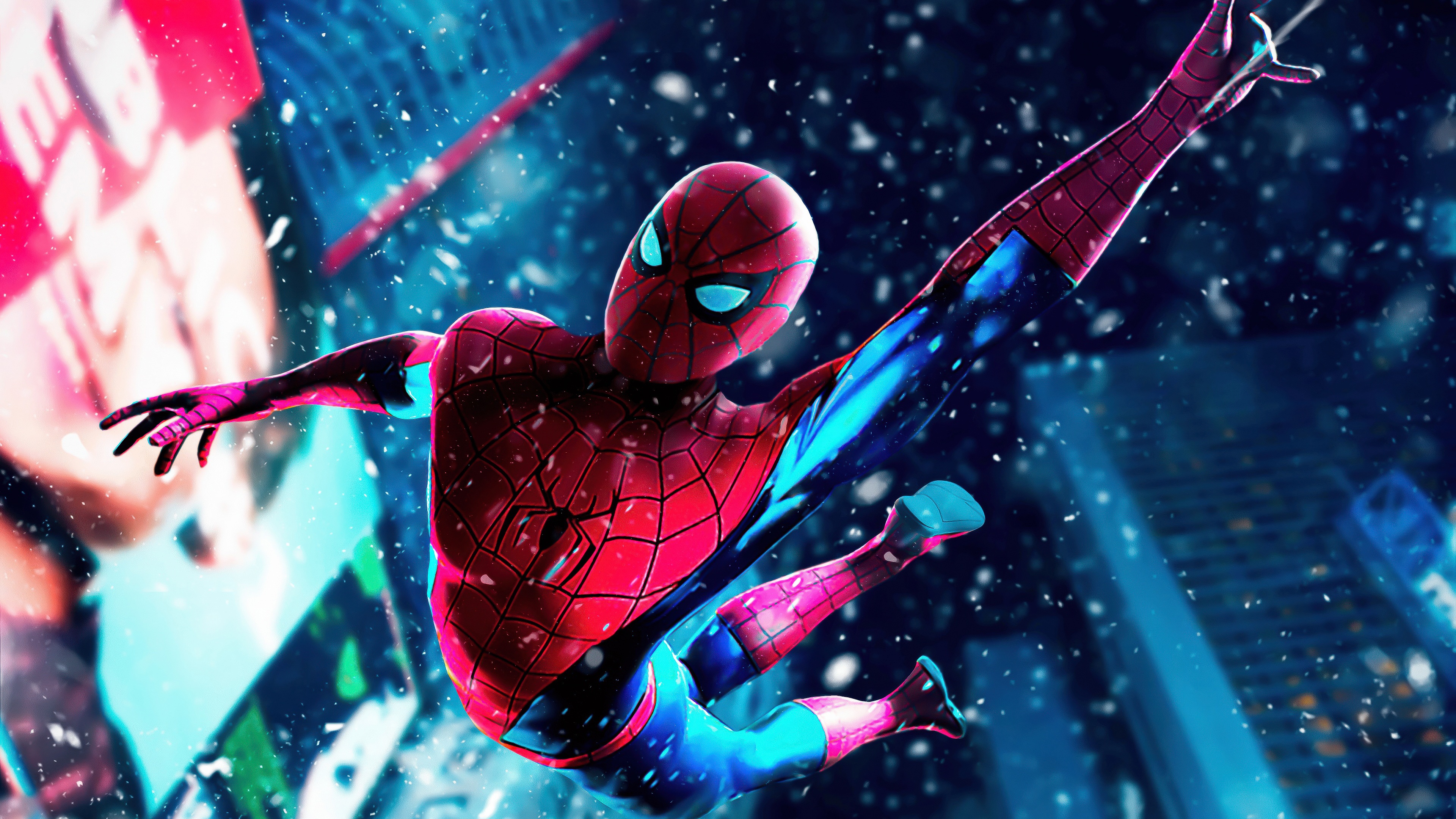 Spider-Man in a Snowy City HD Wallpaper