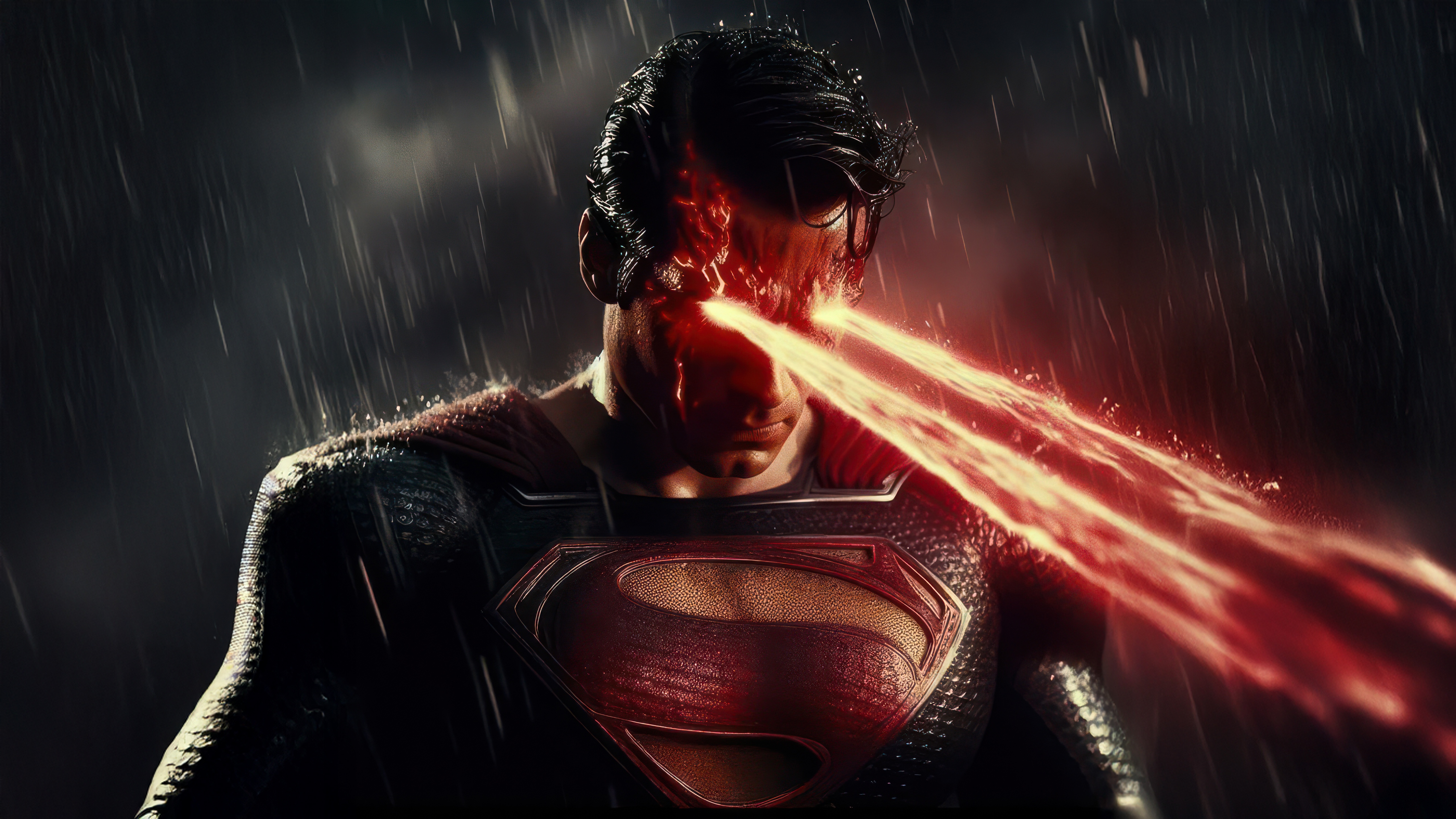 Superman Unleashes Heat Vision in the Rain HD Wallpaper