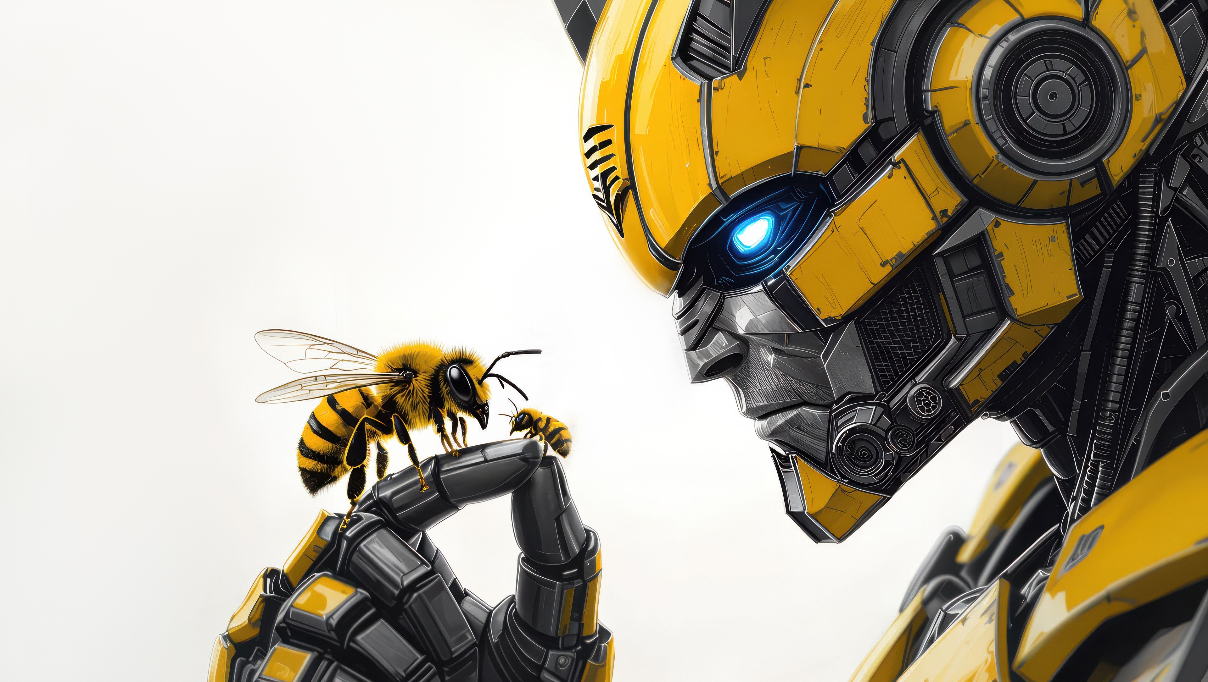 Bumblebee and a bee on a finger HD Wallpaper