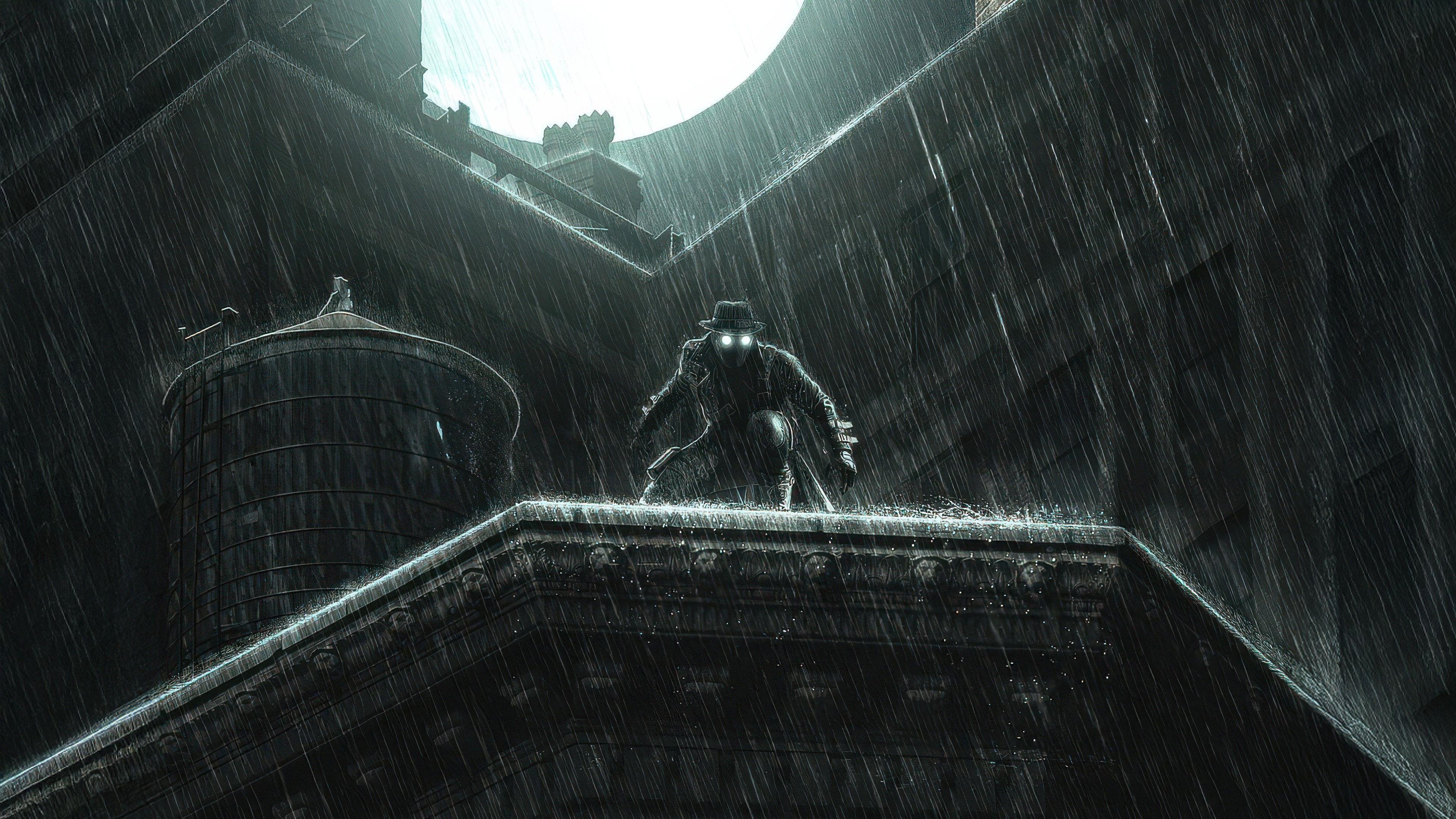 Spider-Man Noir on a Rooftop in the Rain HD Wallpaper