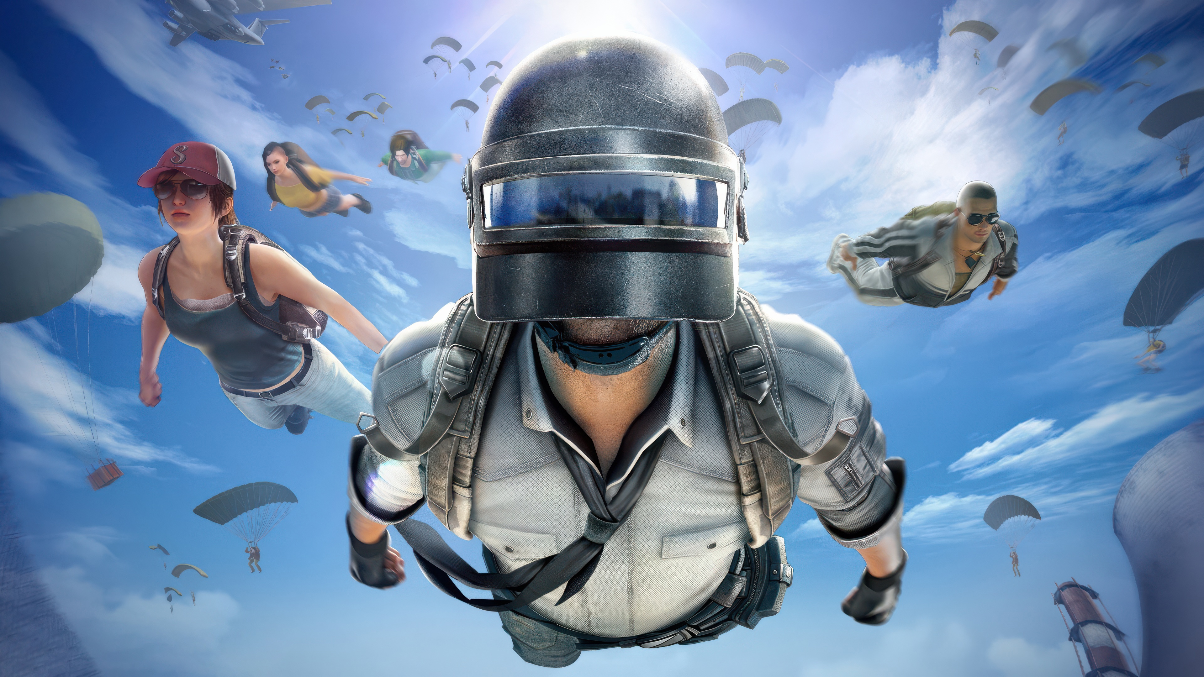 PUBG Mobile Players Parachuting from Airplane HD Wallpaper