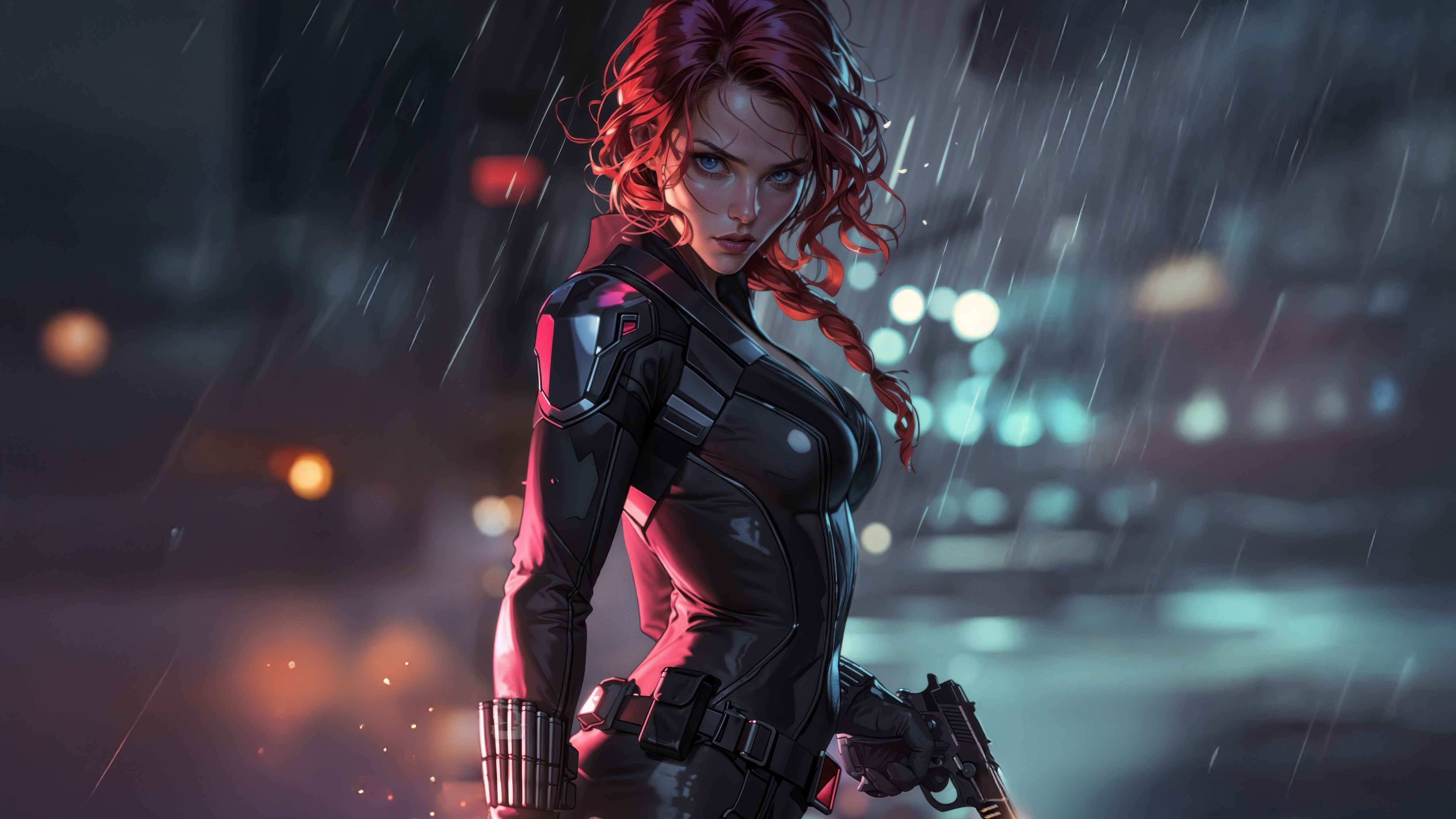 Black Widow in the Rain HD Wallpaper