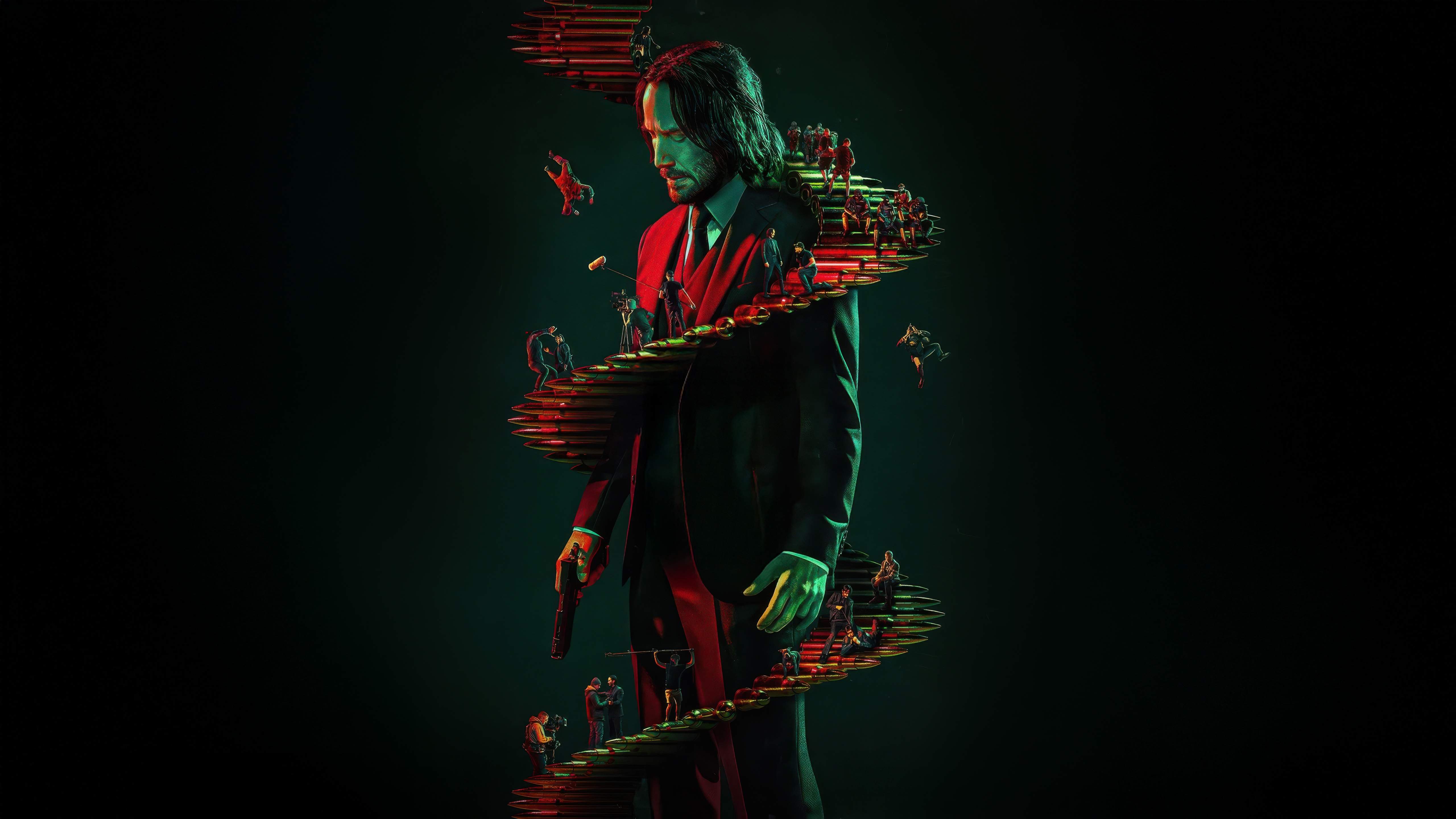 John Wick in a spiral of action figures HD Wallpaper