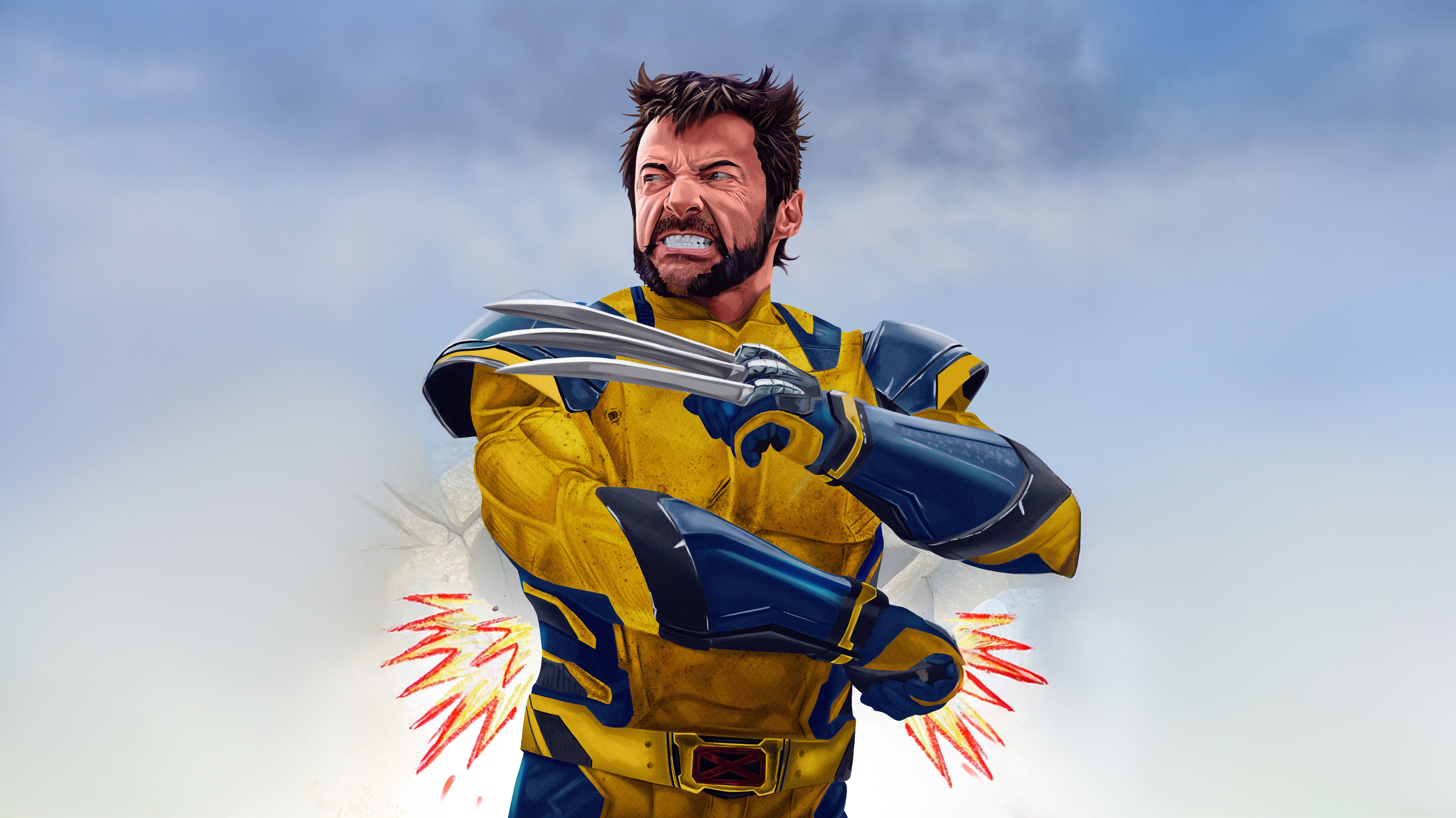 Wolverine in his yellow and blue suit with claws HD Wallpaper