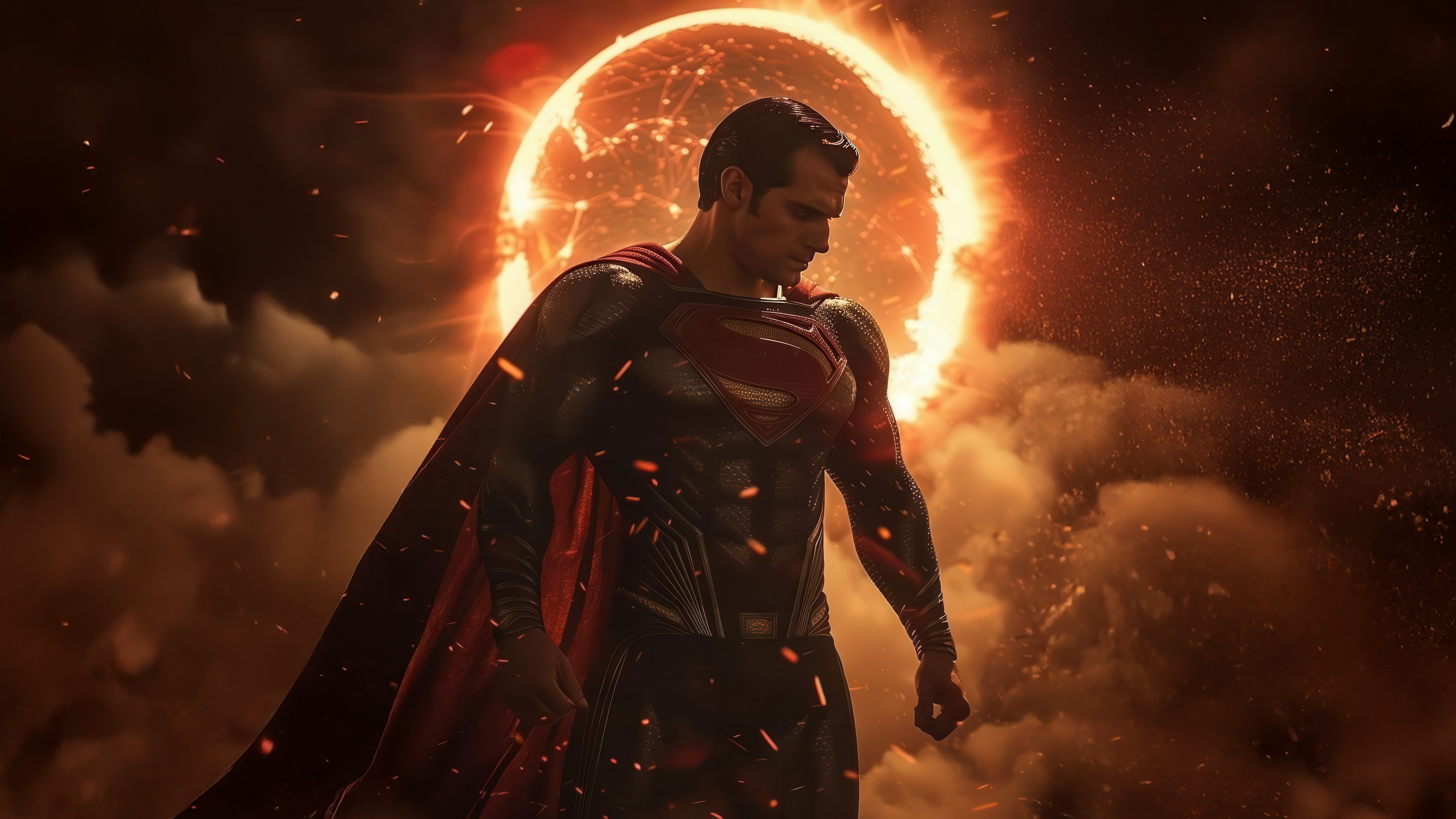 Henry Cavill as Superman in front of a sun HD Wallpaper