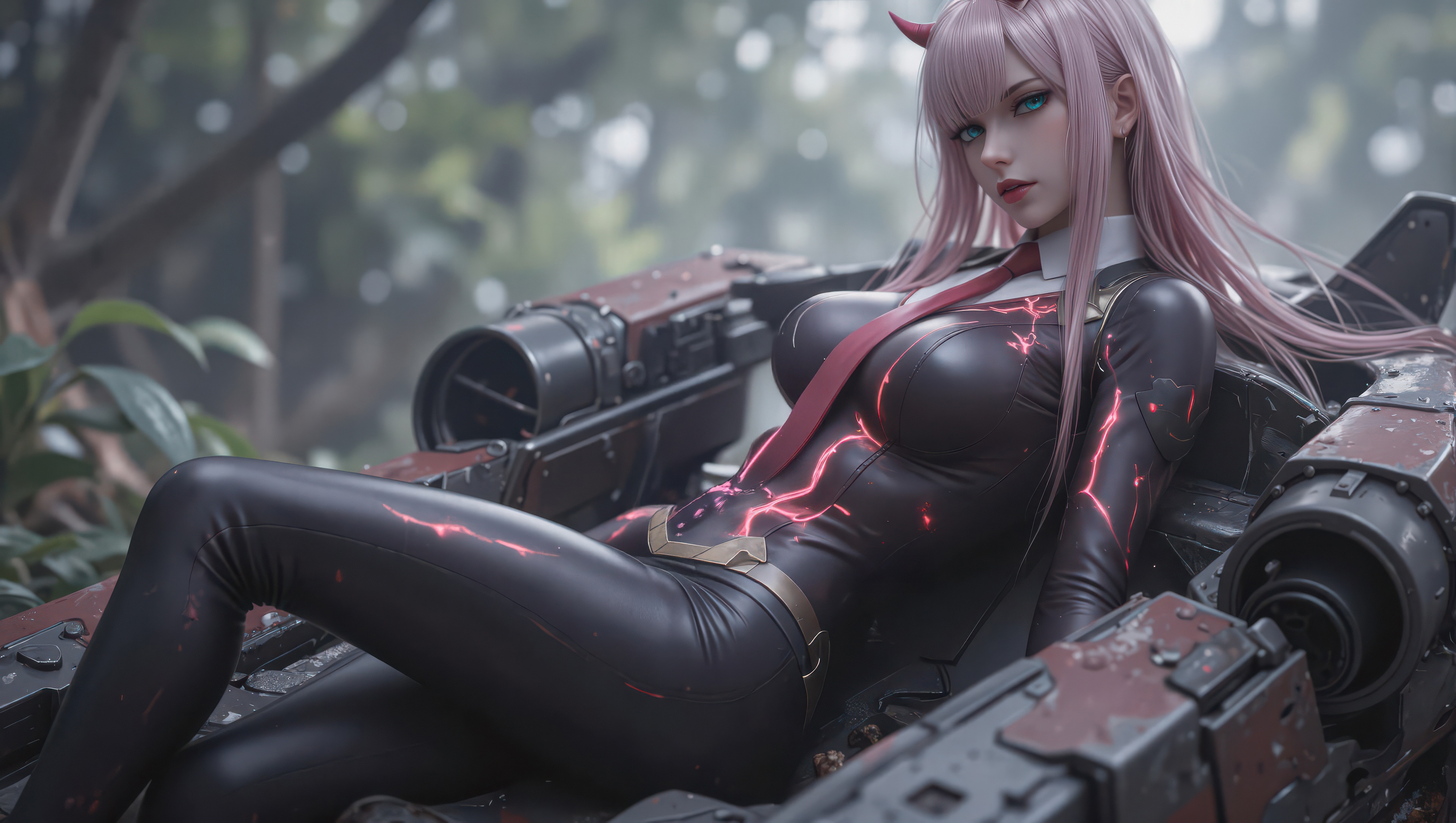 Zero Two in a mech suit with pink hair HD Wallpaper