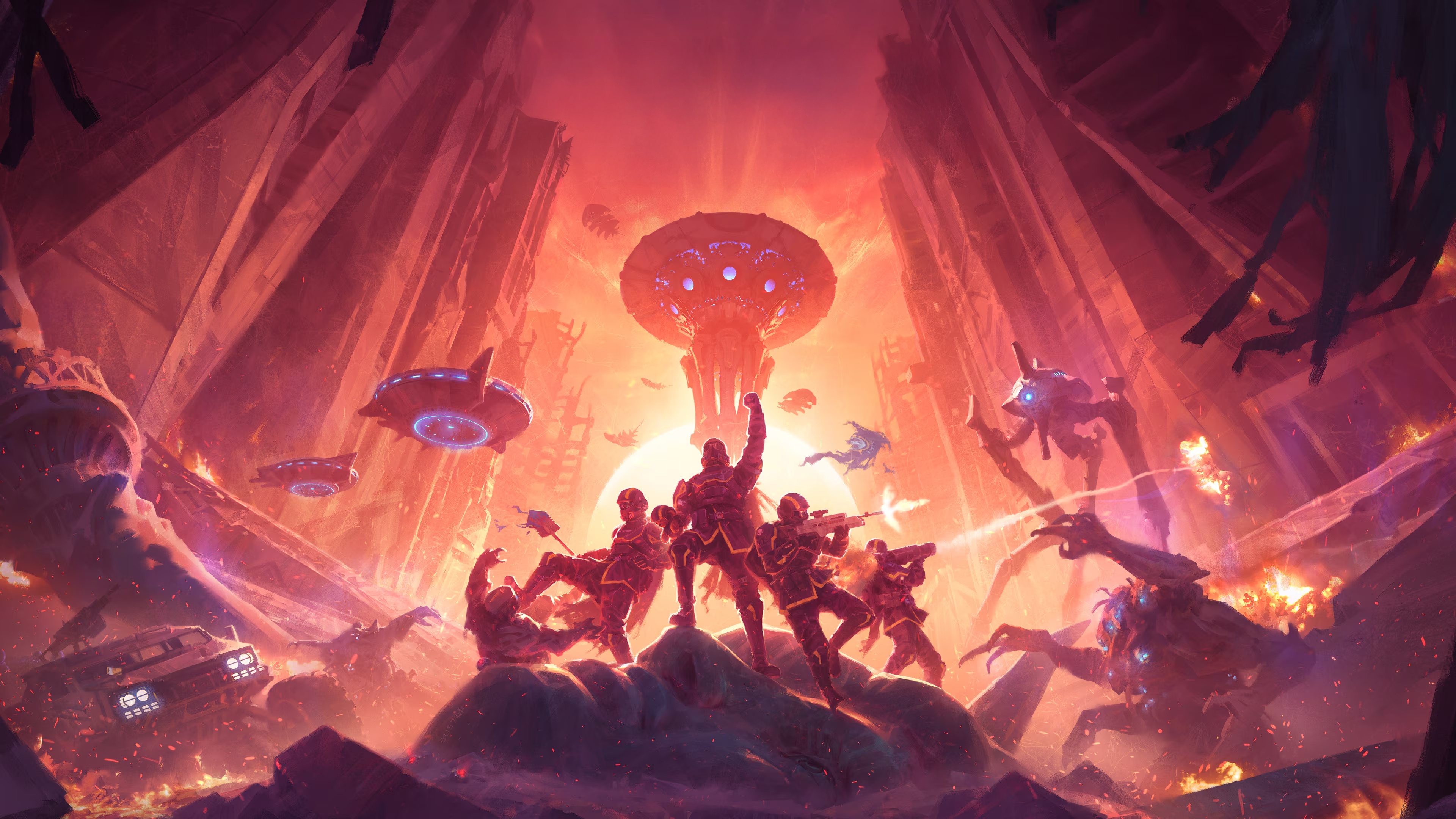 Helldivers 2 Heart of Democracy Battle Scene HD Wallpaper