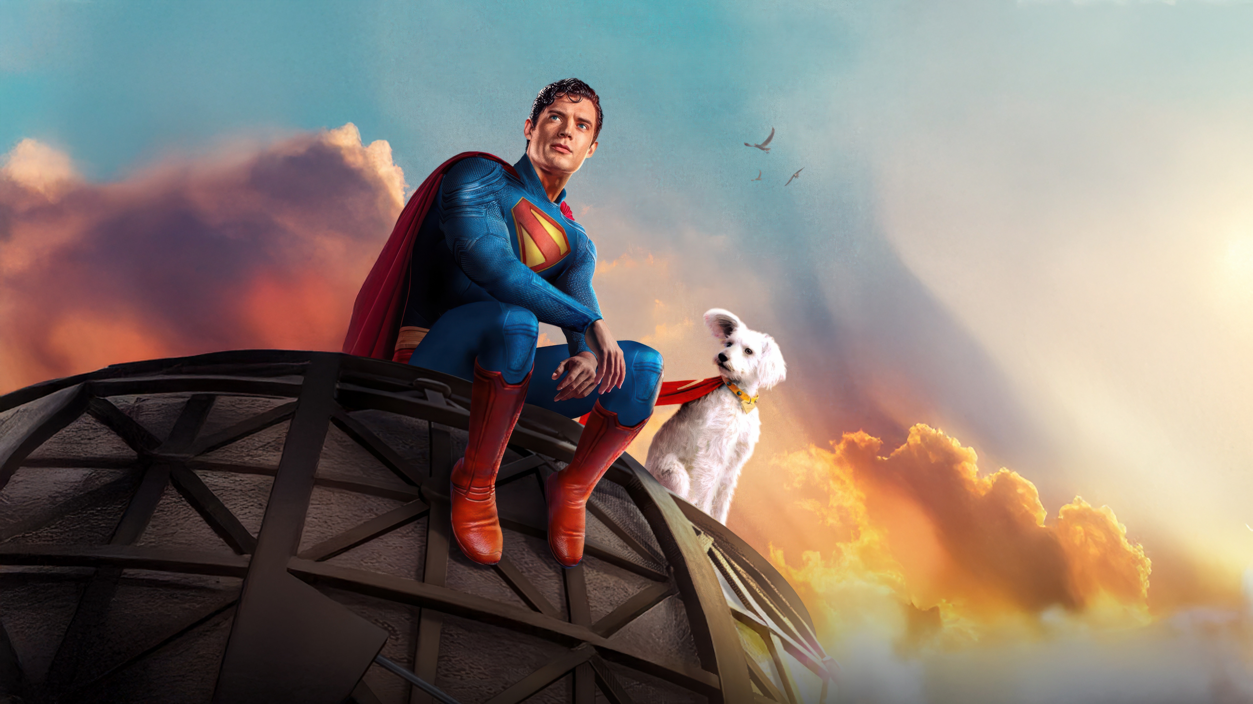 Superman and Krypto sitting on a structure HD Wallpaper
