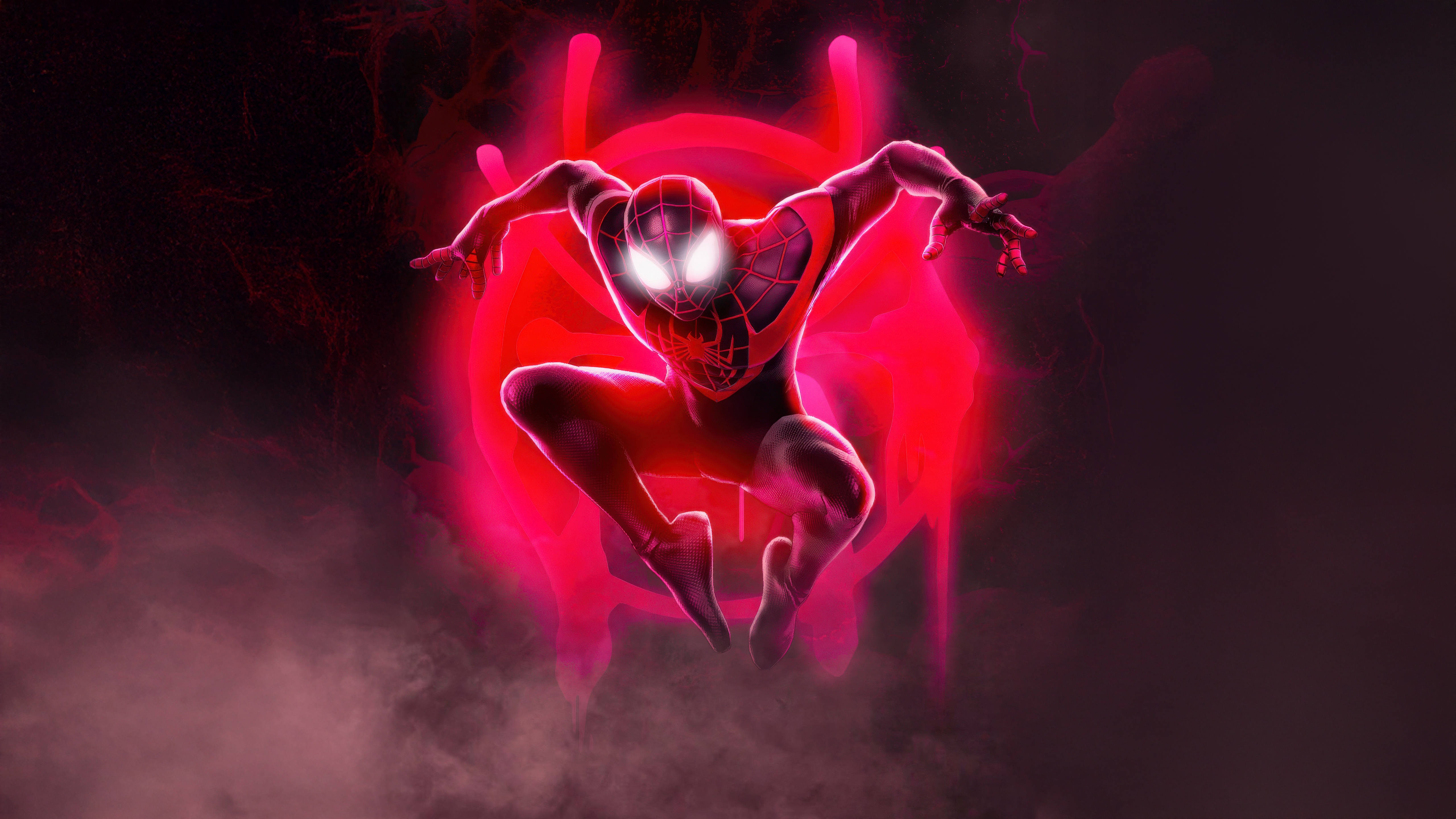 Miles Morales in Motion with Red Energy HD Wallpaper