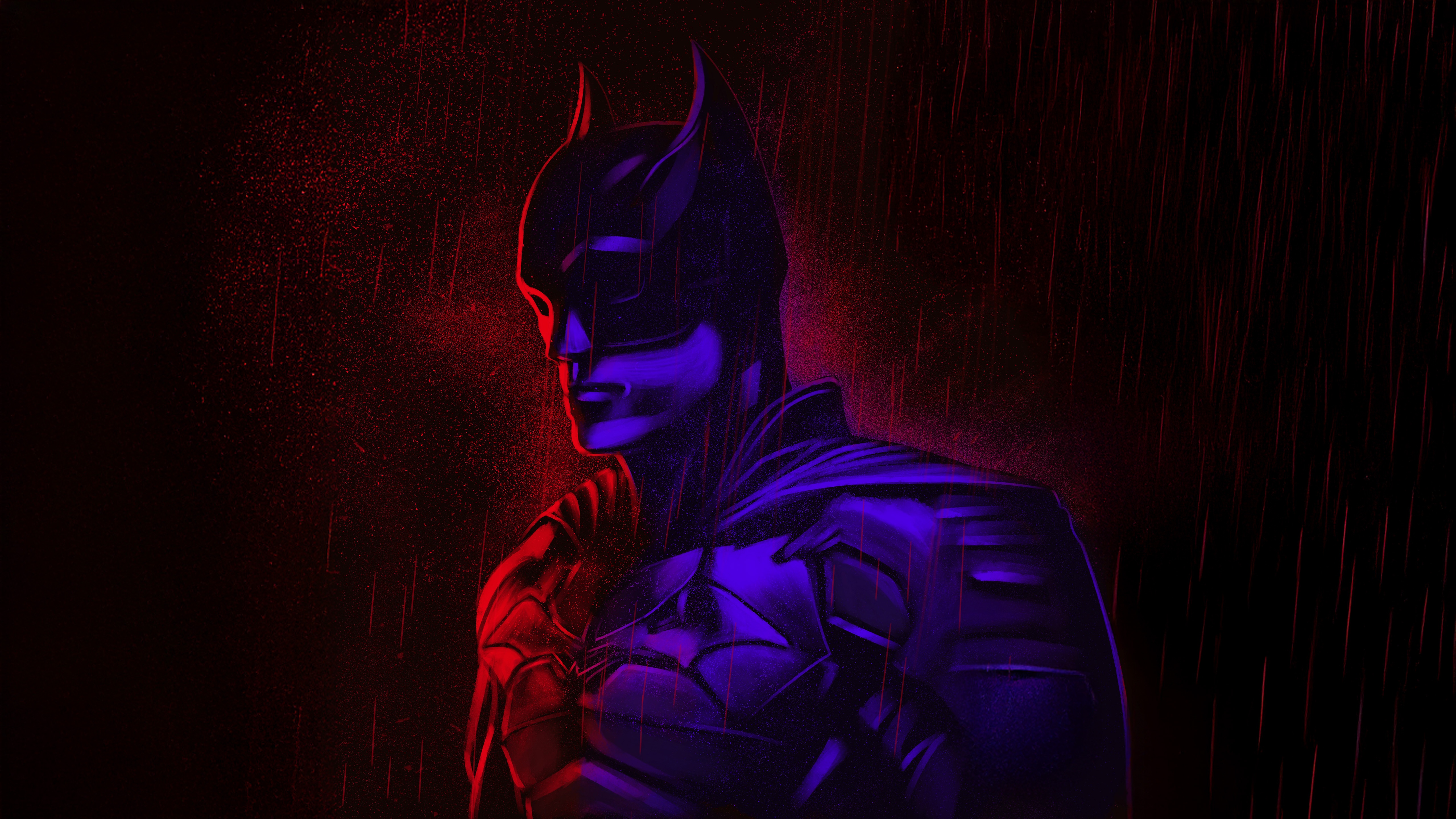 The Batman in Red and Blue Lighting HD Wallpaper