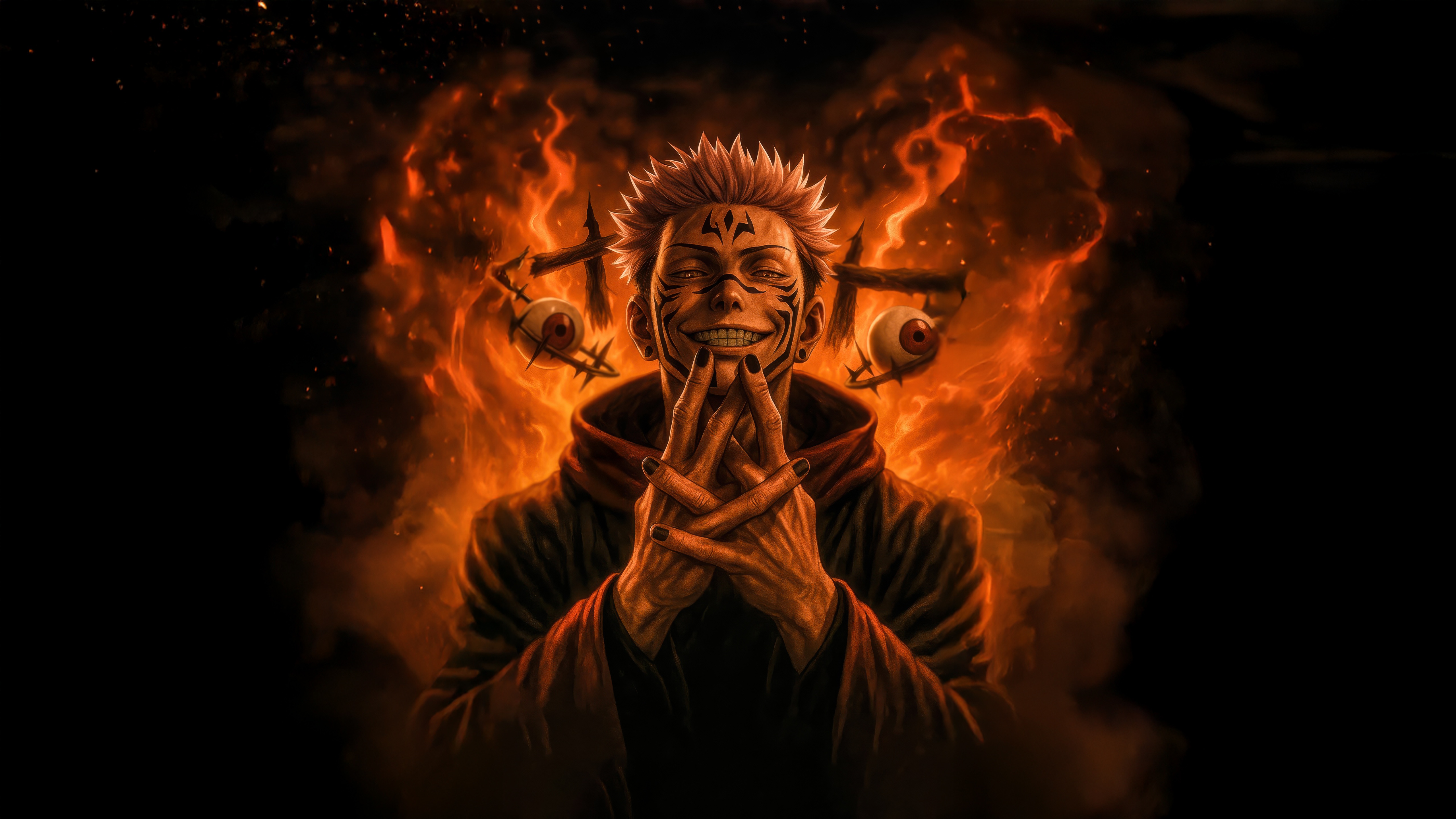Sukuna surrounded by flames HD Wallpaper
