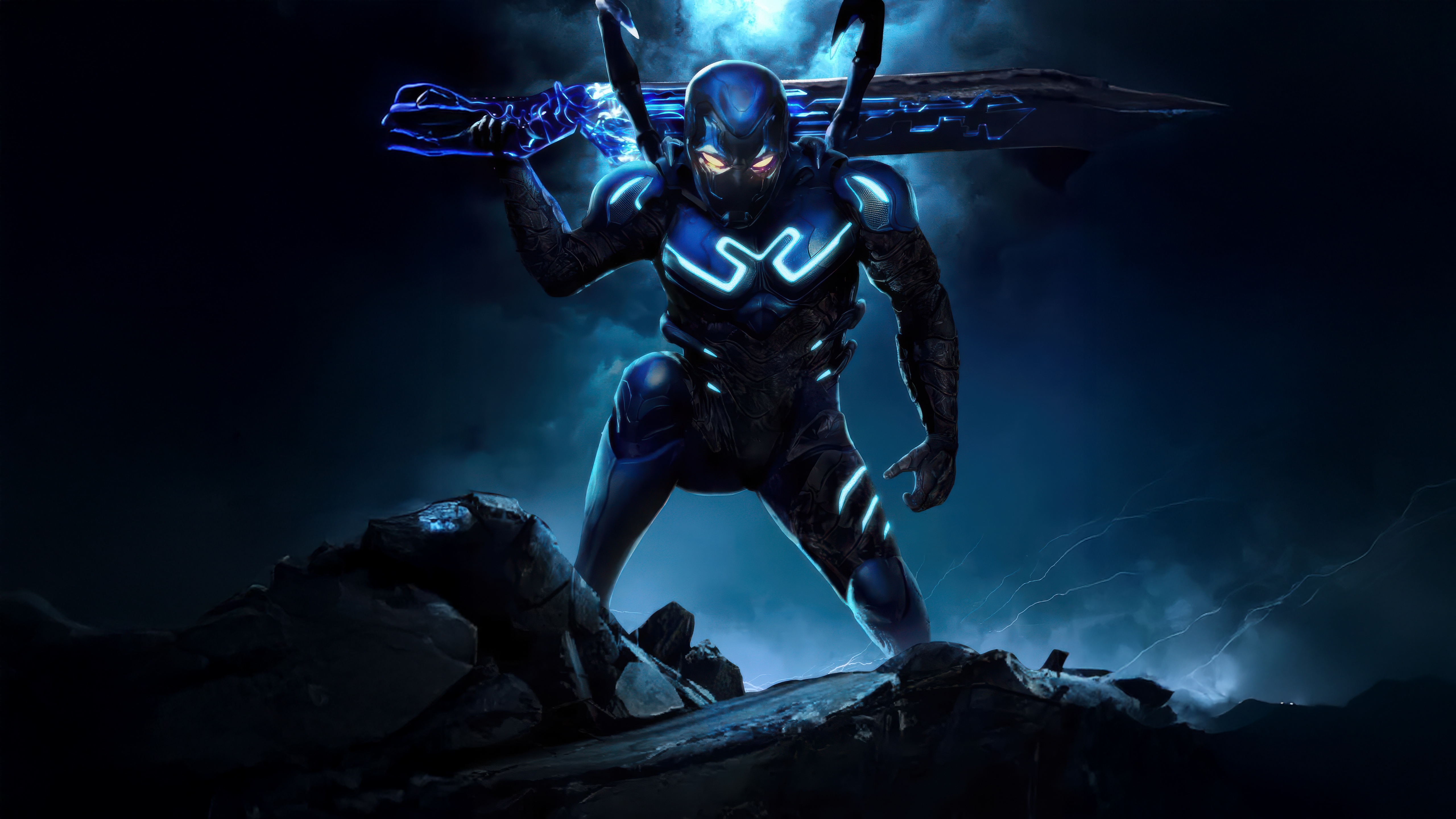Blue Beetle holding a glowing sword HD Wallpaper