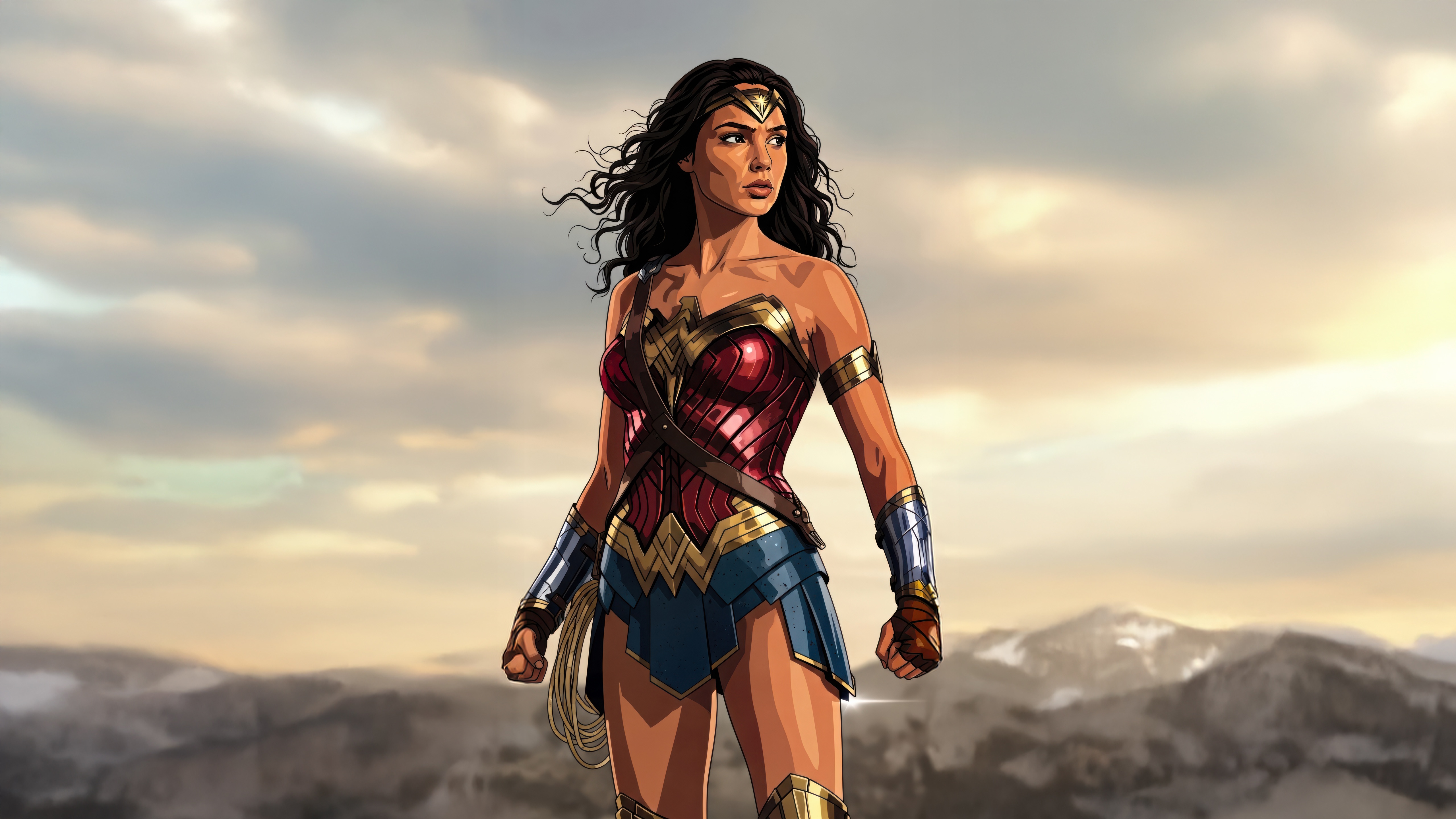 Wonder Woman standing on a mountain HD Wallpaper