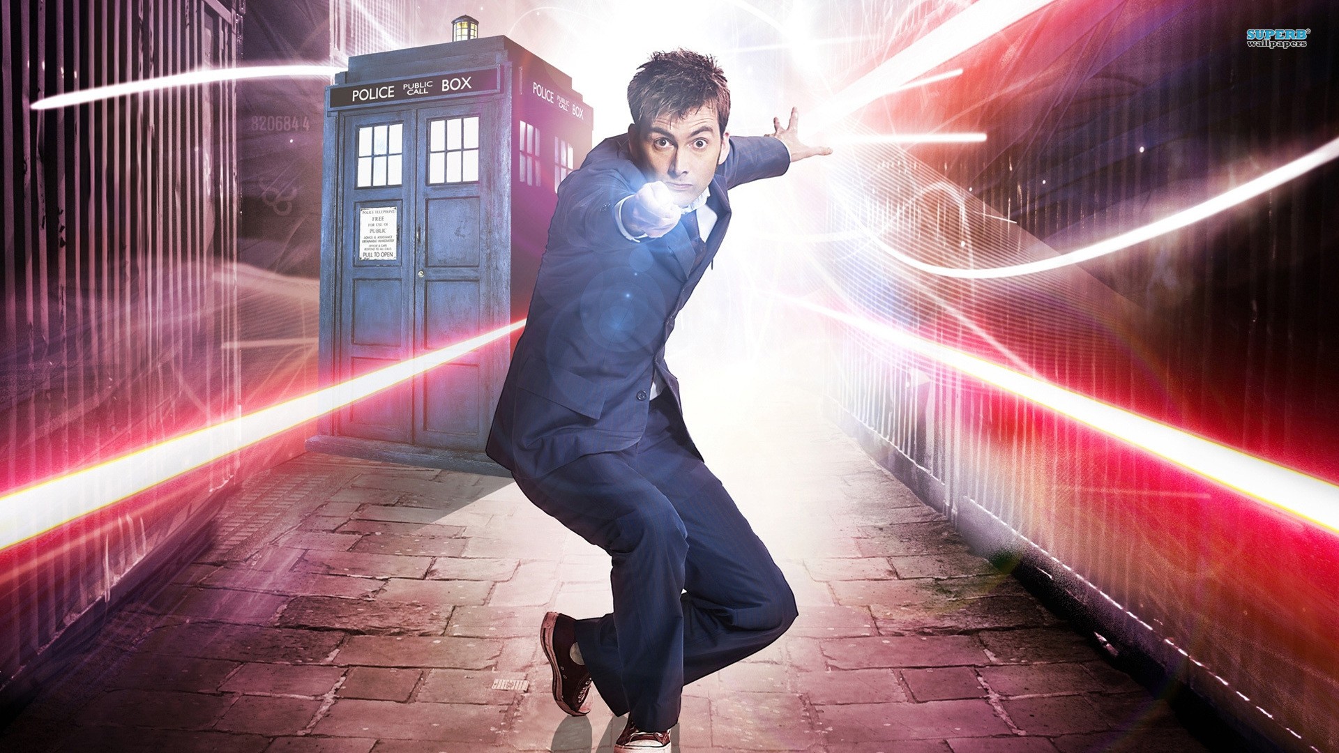 The Tenth Doctor from Doctor Who with the TARDIS HD Wallpaper
