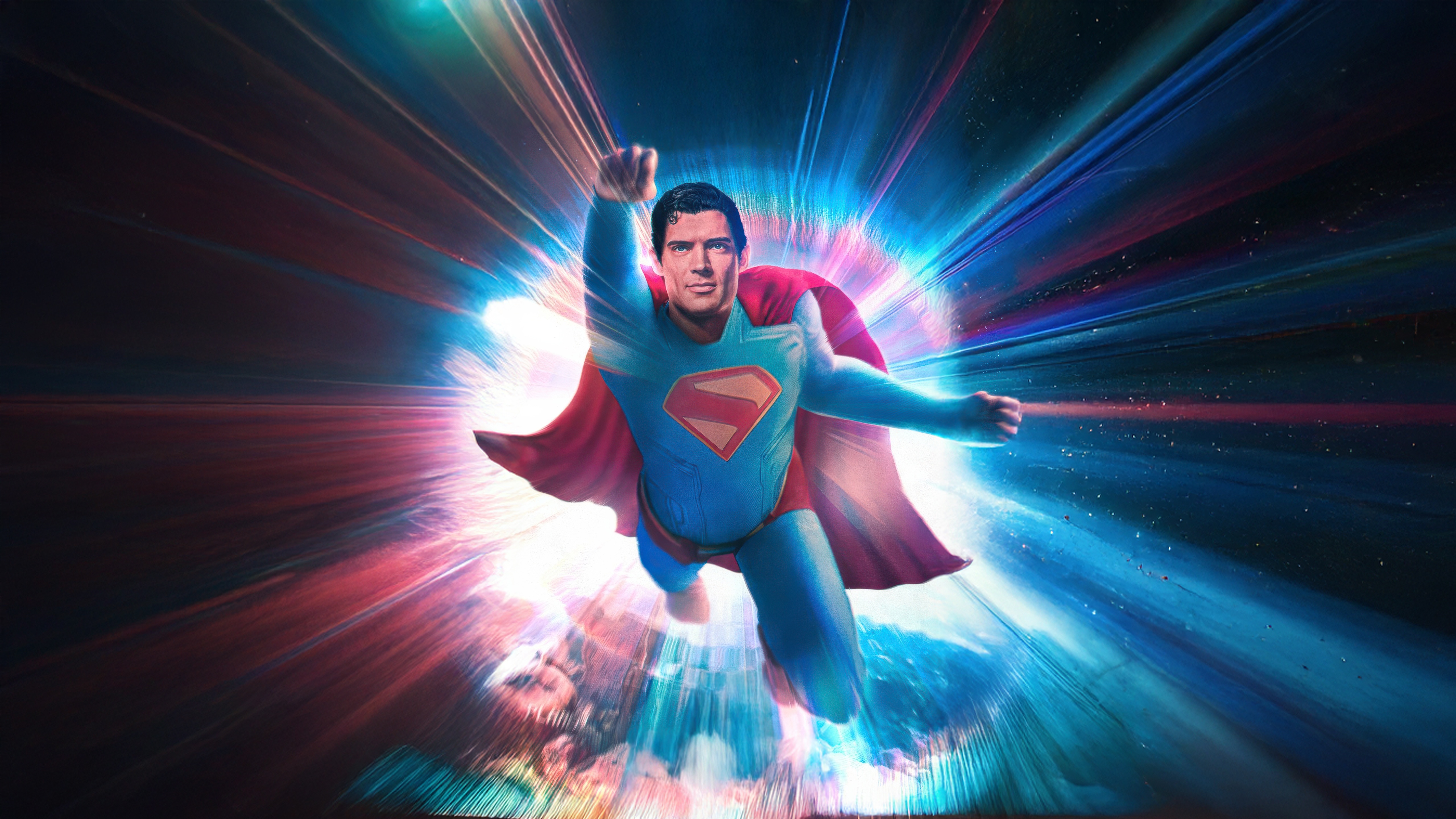 Superman flying through a light tunnel HD Wallpaper