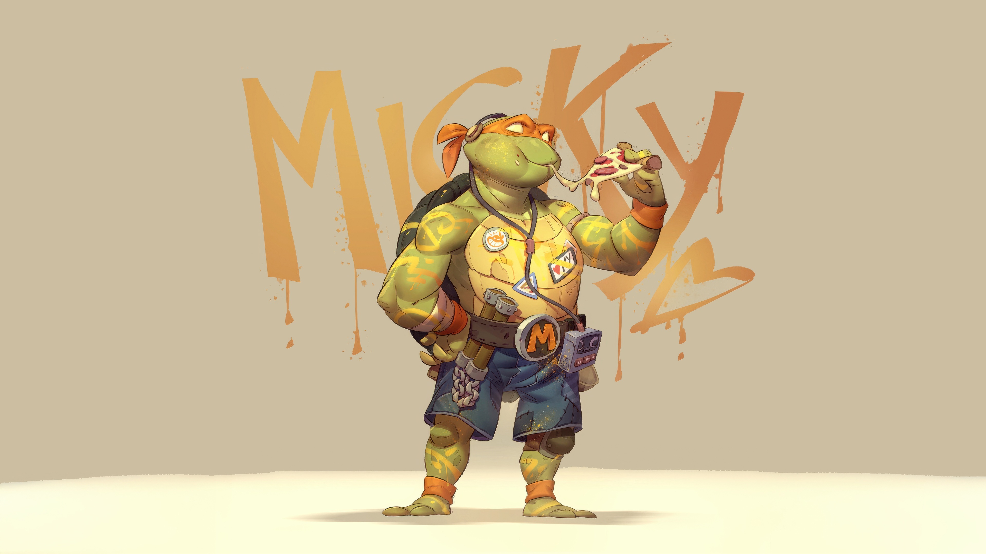 Michelangelo Teenage Mutant Ninja Turtle Eating Pizza HD Wallpaper