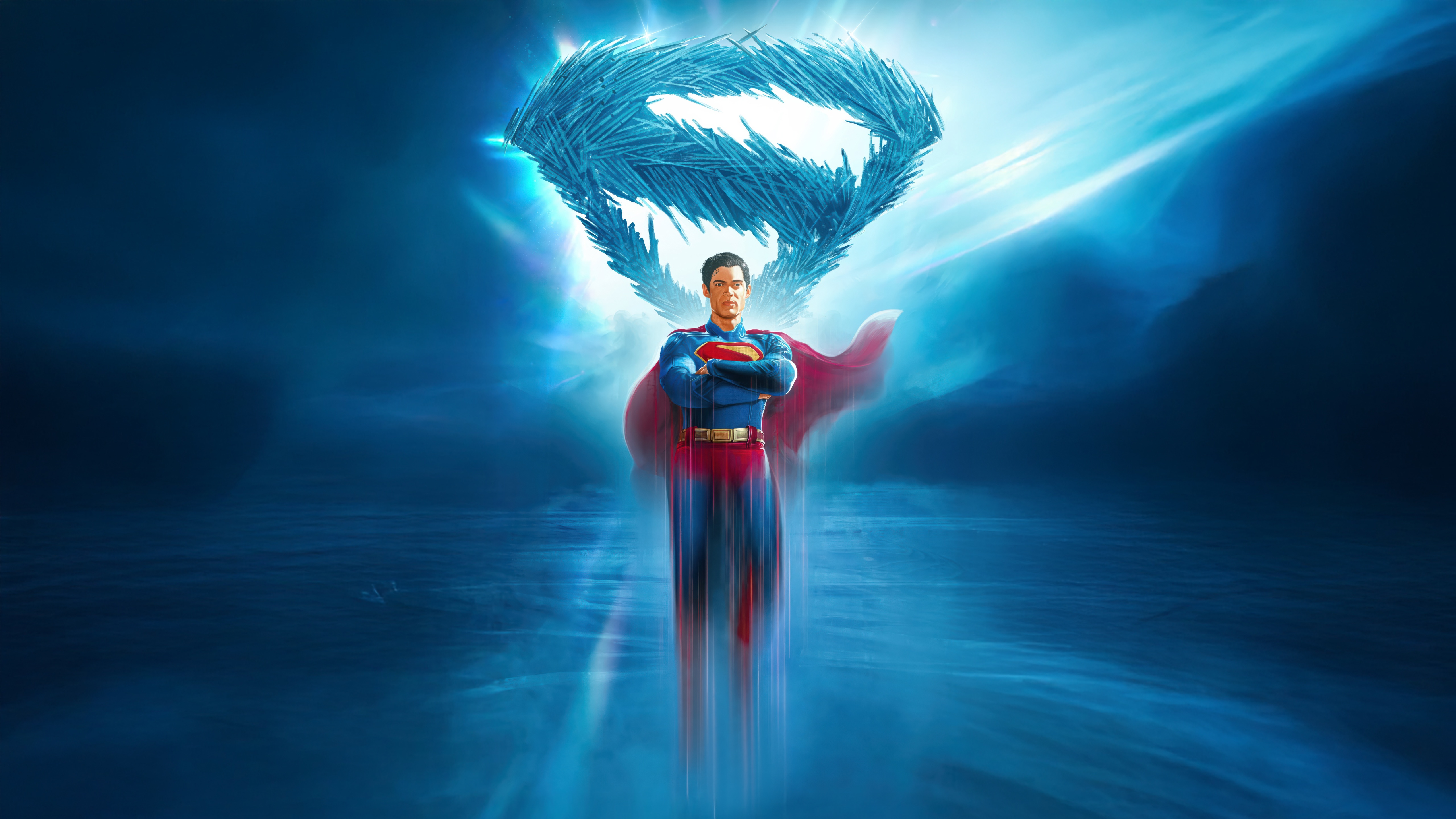 Superman with a frozen S-shield above him HD Wallpaper
