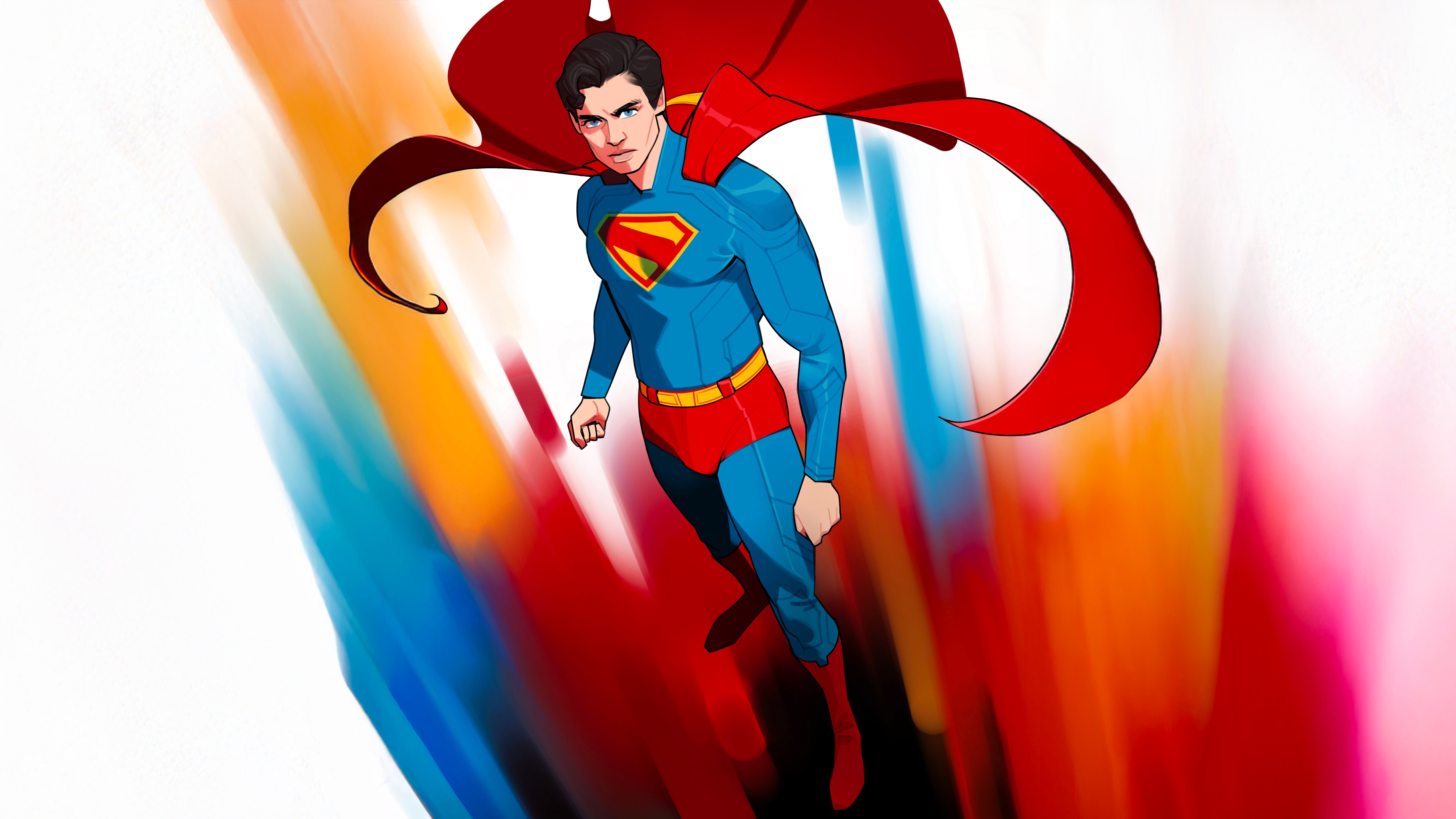 Superman flying with colorful streaks HD Wallpaper