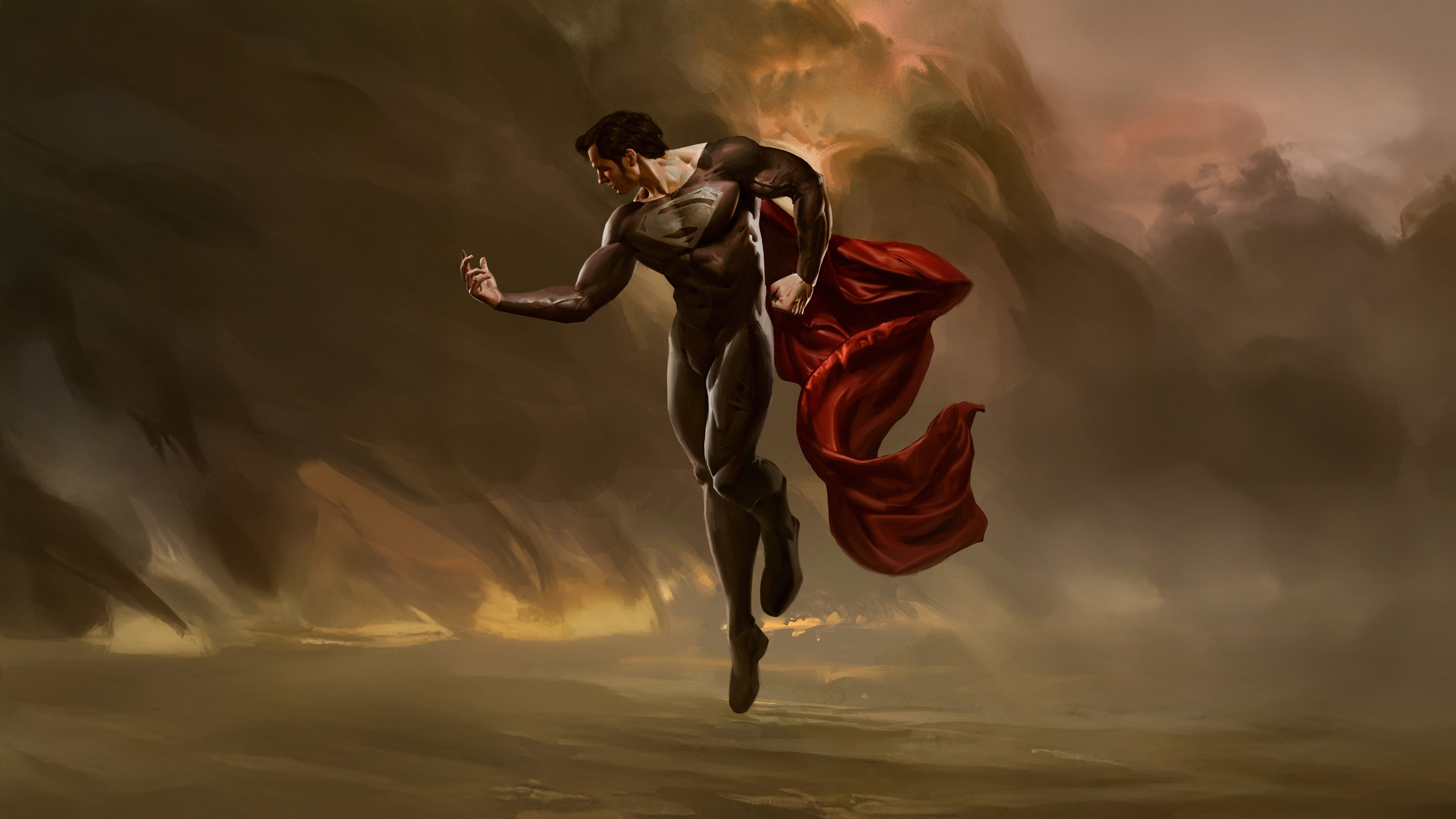 Superman flying through stormy skies HD Wallpaper