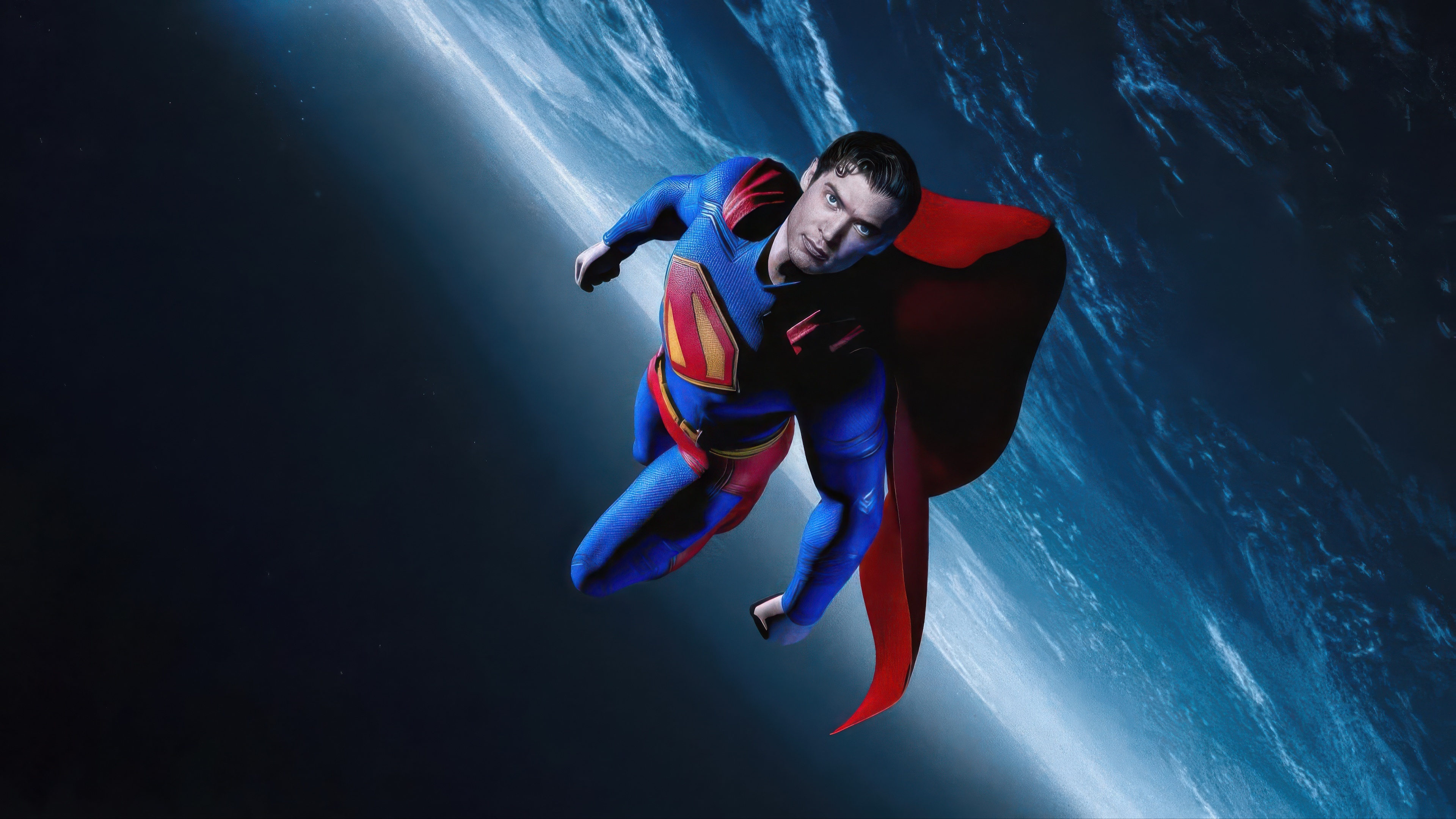 Superman flying in space with Earth below HD Wallpaper