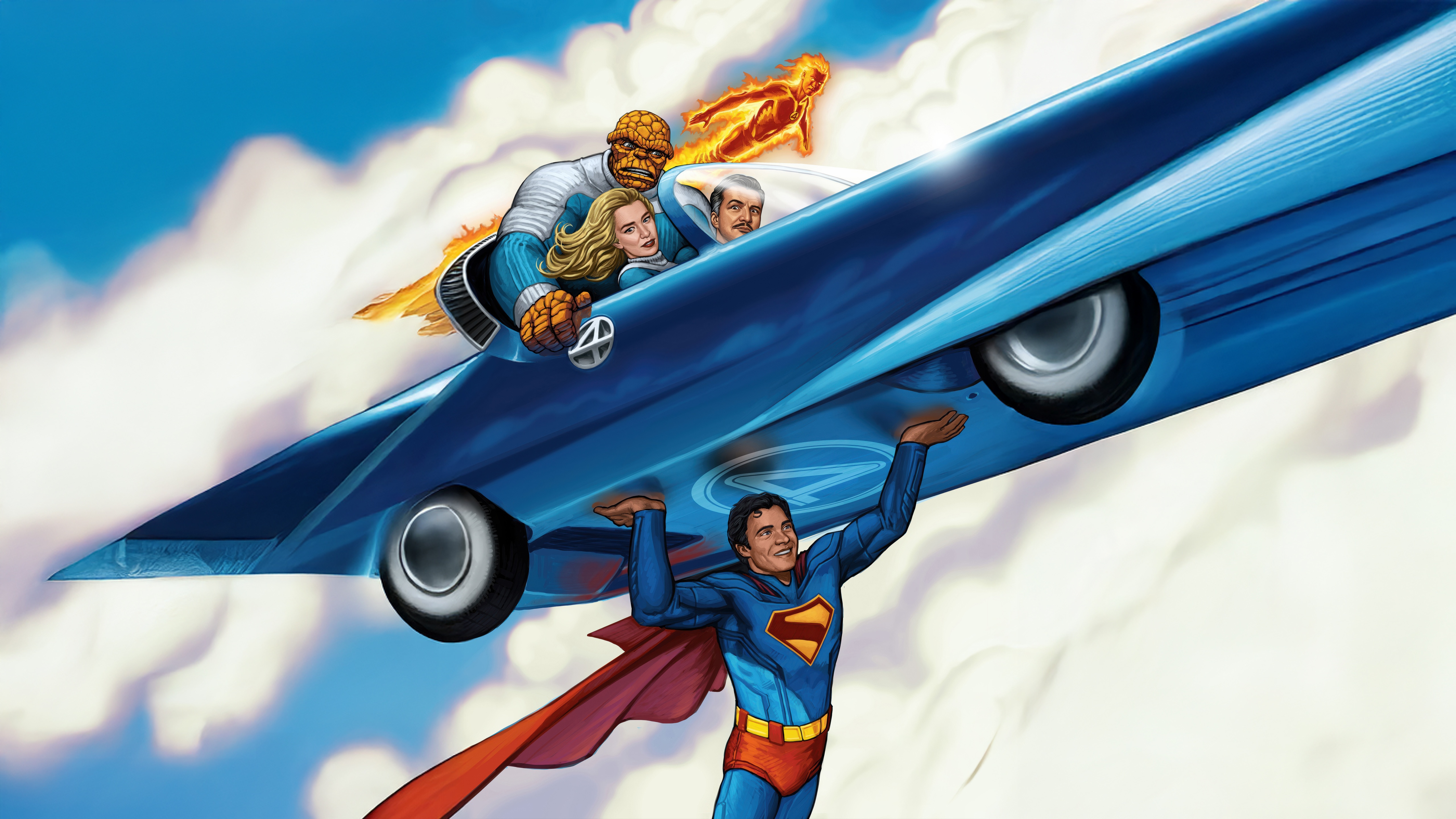 Superman and Fantastic Four in the Sky HD Wallpaper