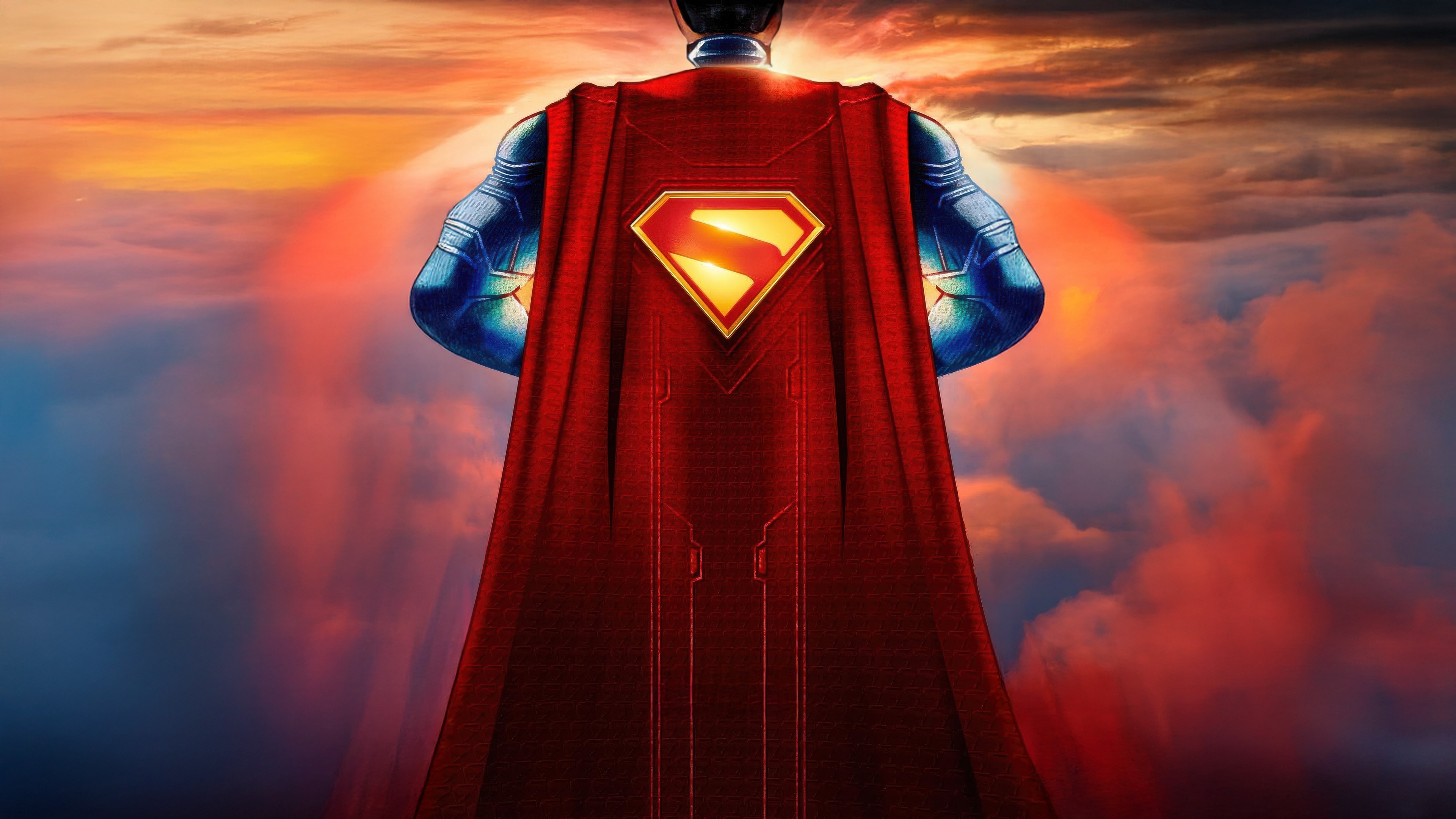 Superman's Red Cape and Logo in the Sky HD Wallpaper