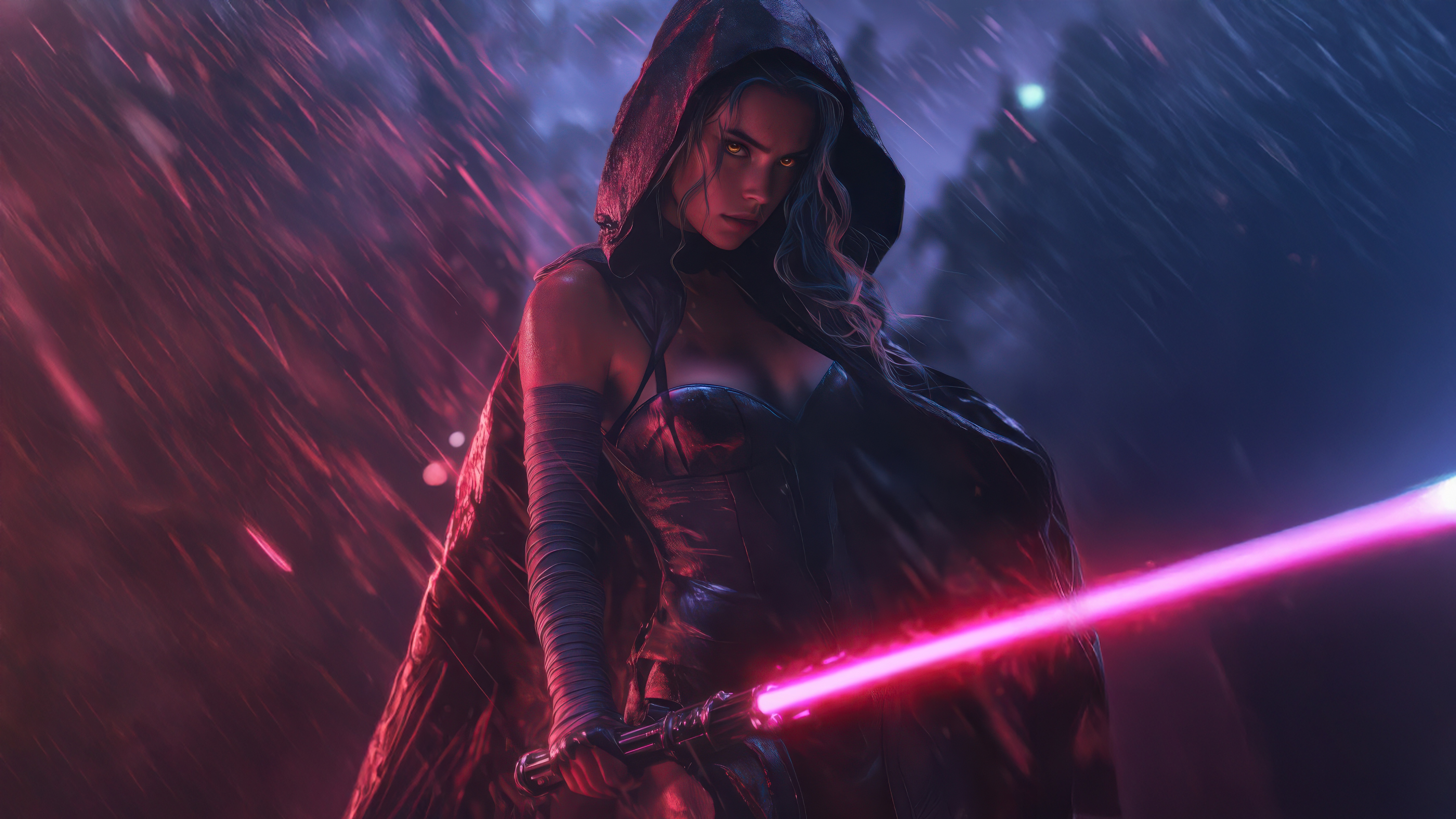 Hooded Sith Lord with Pink Lightsaber HD Wallpaper