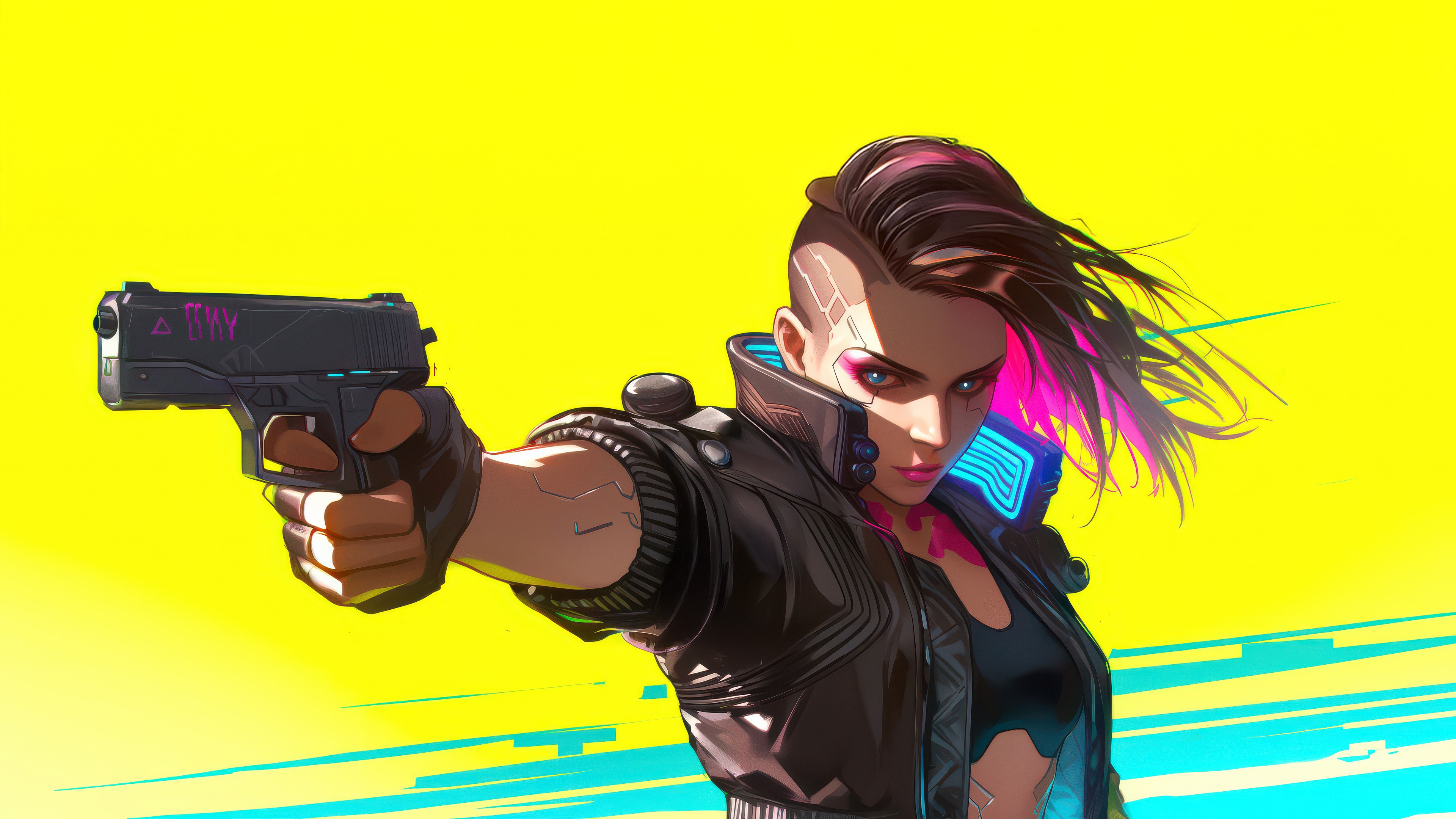 Cyberpunk Female Warrior Holding a High-Tech Gun HD Wallpaper