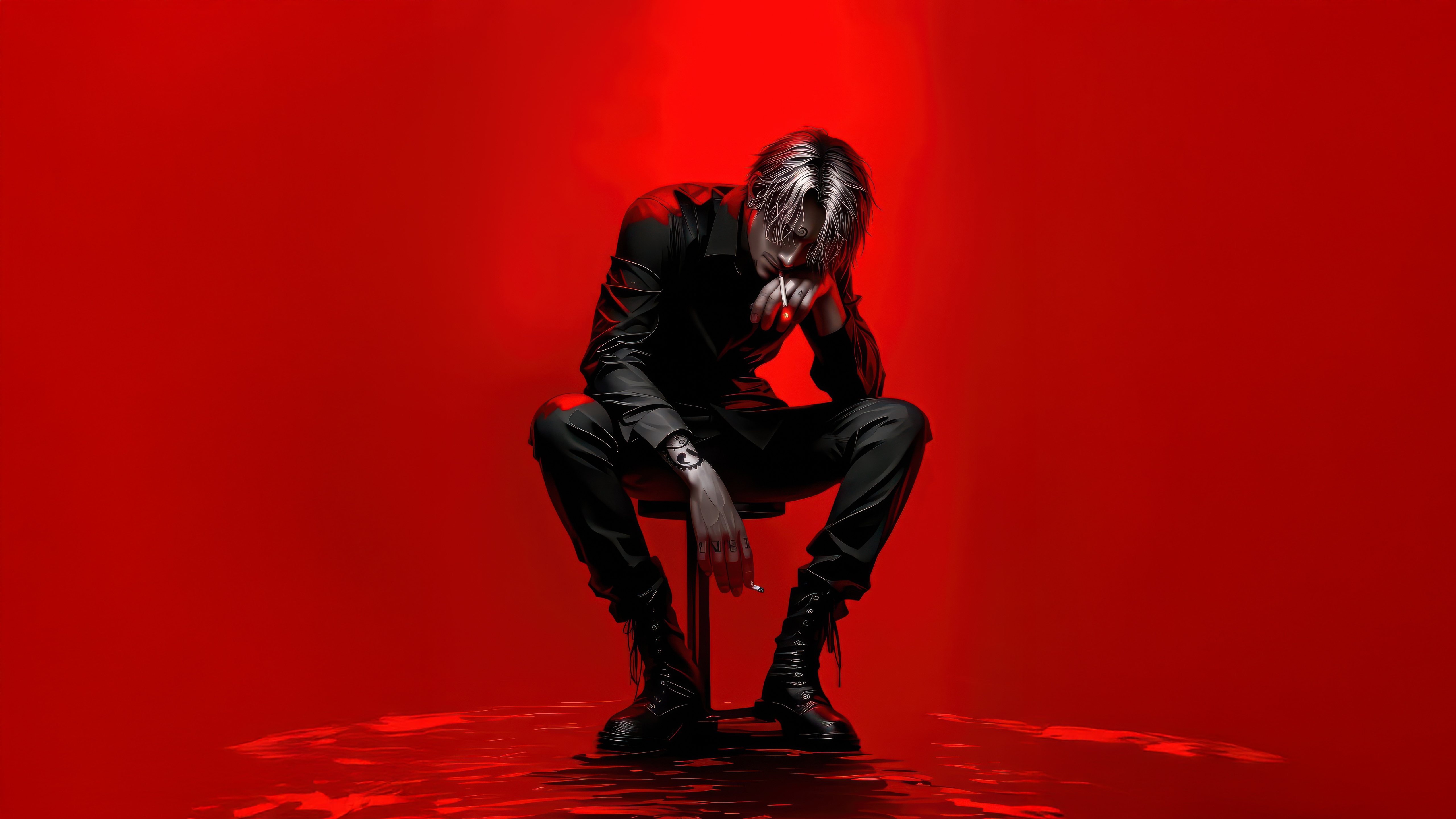 Sanji sitting on a stool with a cigarette HD Wallpaper
