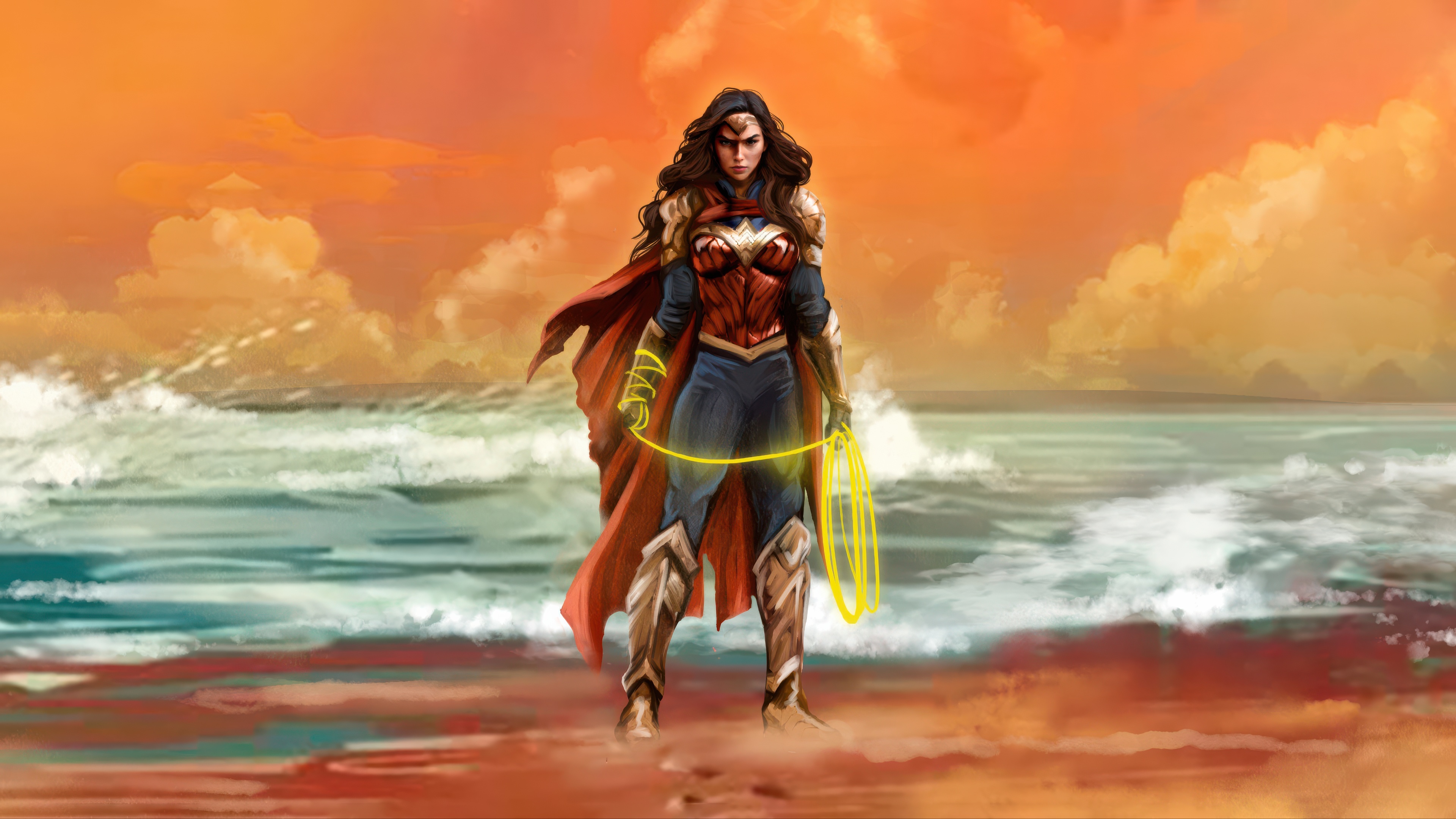Wonder Woman on a Beach at Sunset HD Wallpaper